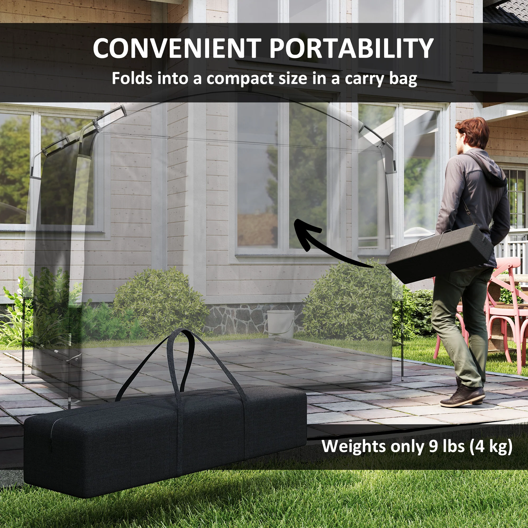 Bike Storage Tent with 210D Oxford Fabric and Carry Bag for 3-4 Bikes, Black - Image 9