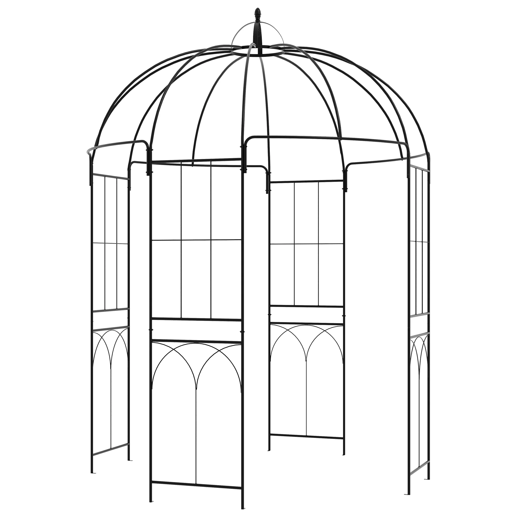 Birdcage Shape Garden Arbour, Metal Gazebo Pavilion, French Arch Trellis with Hook, Black