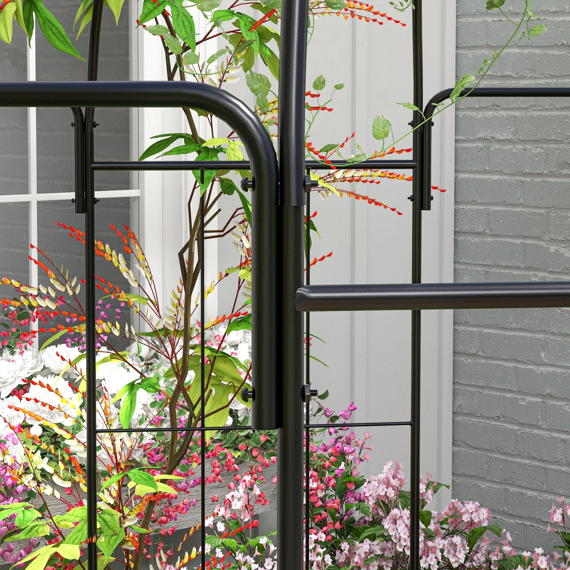 Birdcage Shape Garden Arbour, Metal Gazebo Pavilion, French Arch Trellis with Hook, Black - Image 10