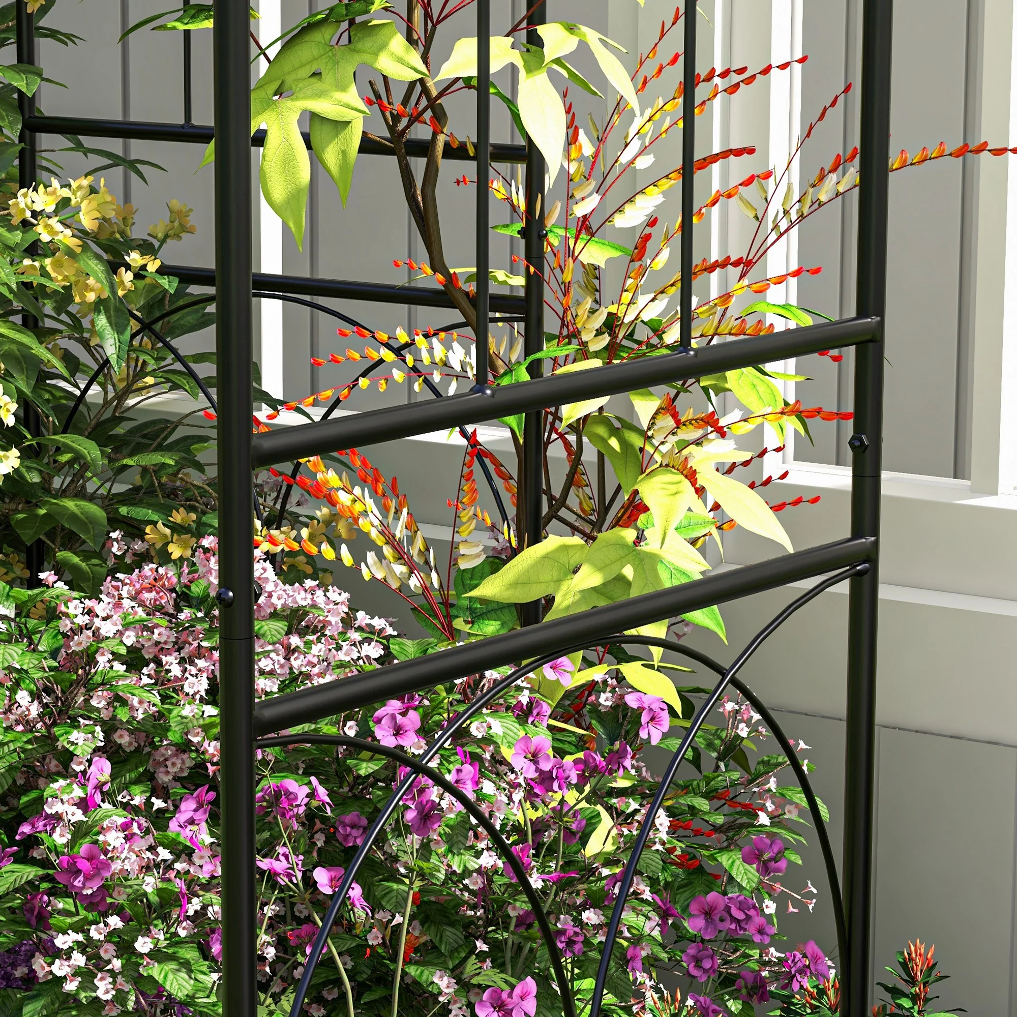 Birdcage Shape Garden Arbour, Metal Gazebo Pavilion, French Arch Trellis with Hook, Black - Image 11