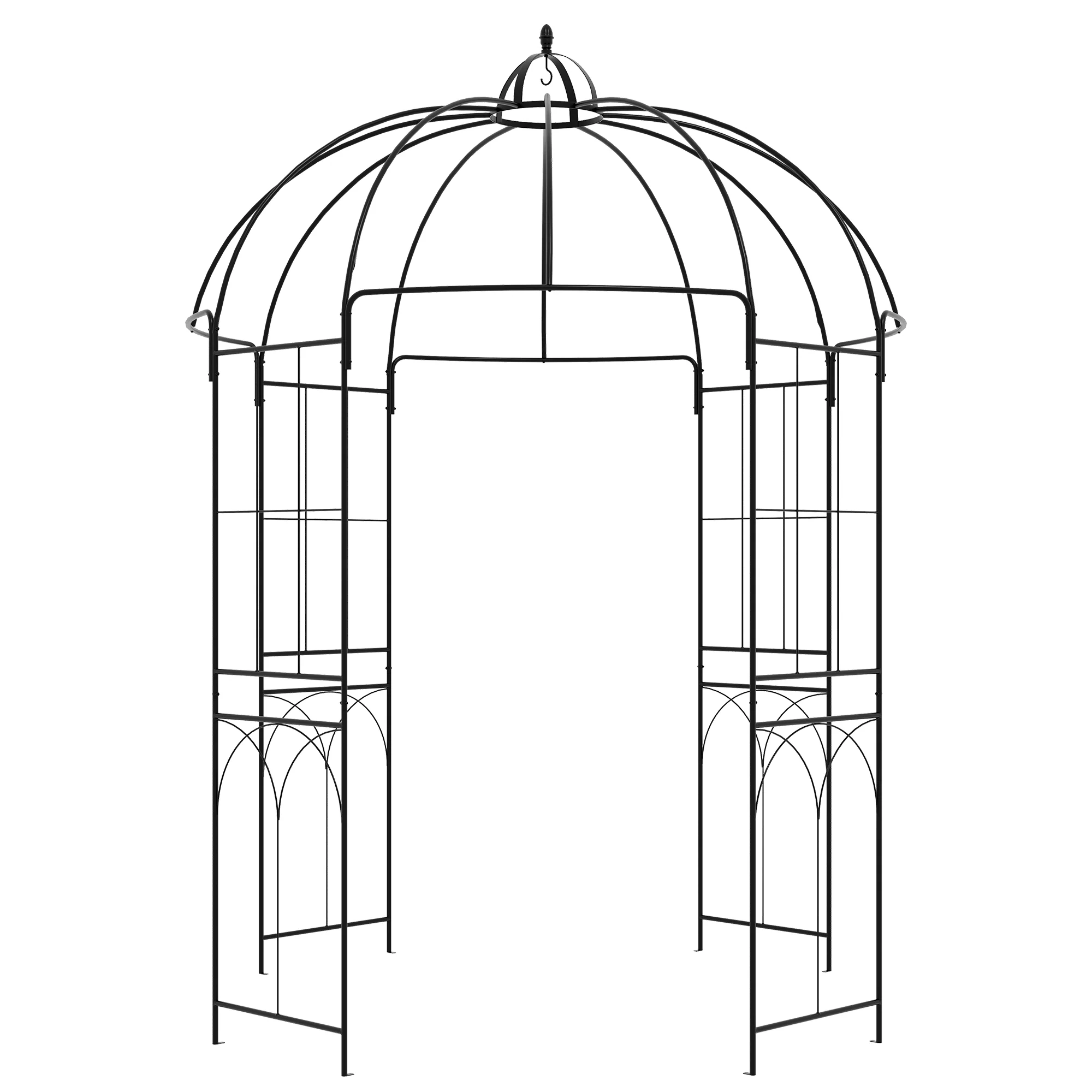 Birdcage Shape Garden Arbour, Metal Gazebo Pavilion, French Arch Trellis with Hook, Black - Image 2
