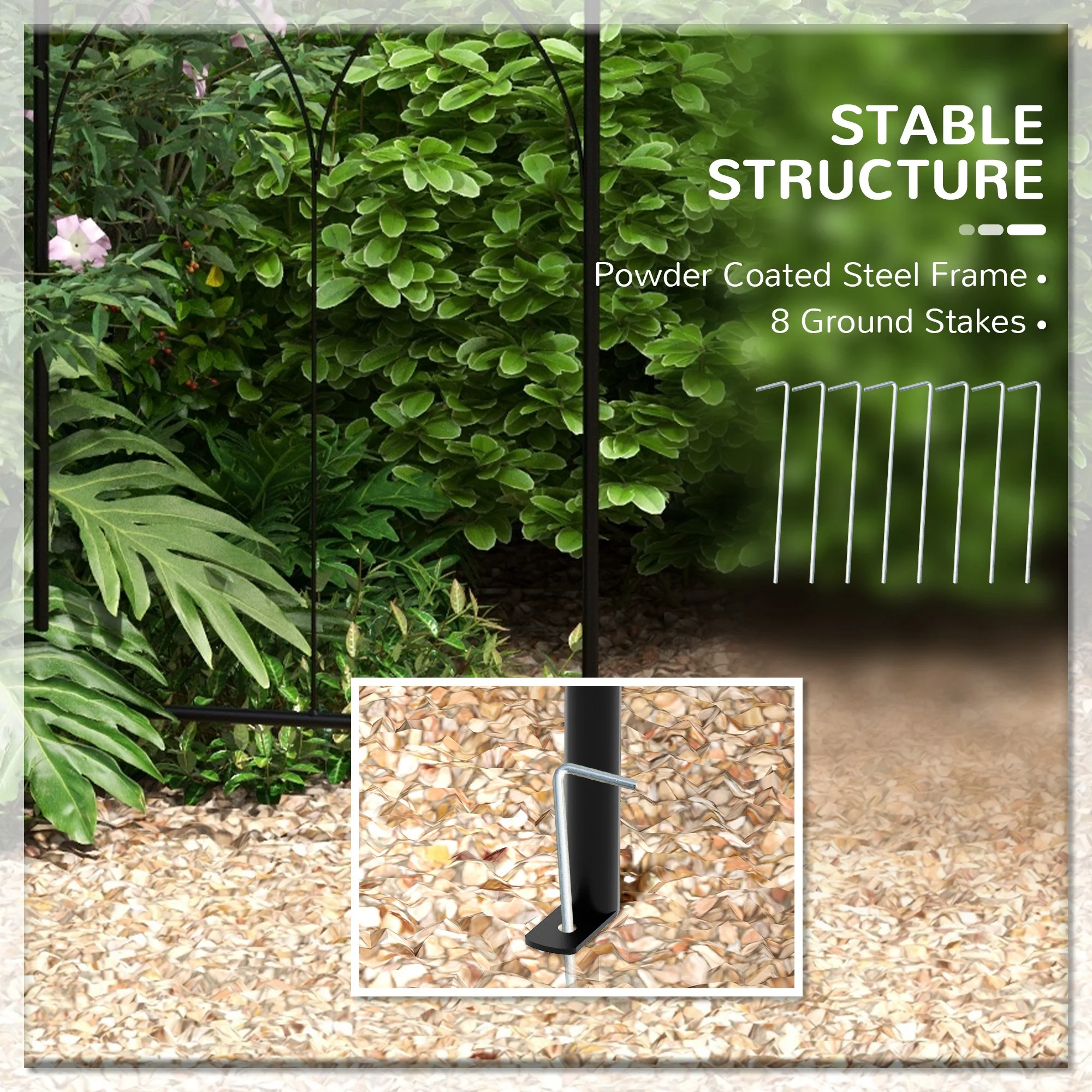 Birdcage Shape Garden Arbour, Metal Gazebo Pavilion, French Arch Trellis with Hook, Black - Image 6