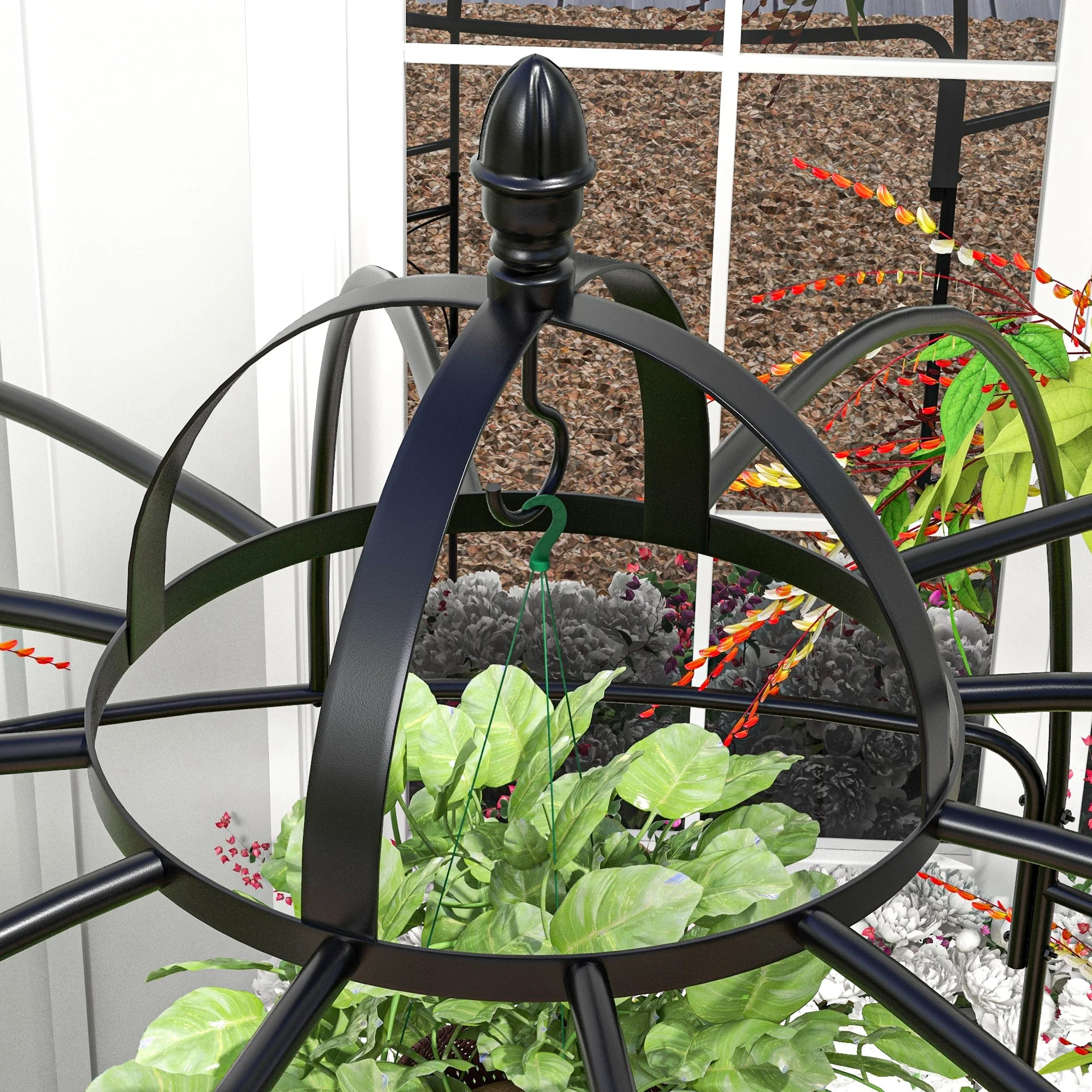 Birdcage Shape Garden Arbour, Metal Gazebo Pavilion, French Arch Trellis with Hook, Black - Image 9