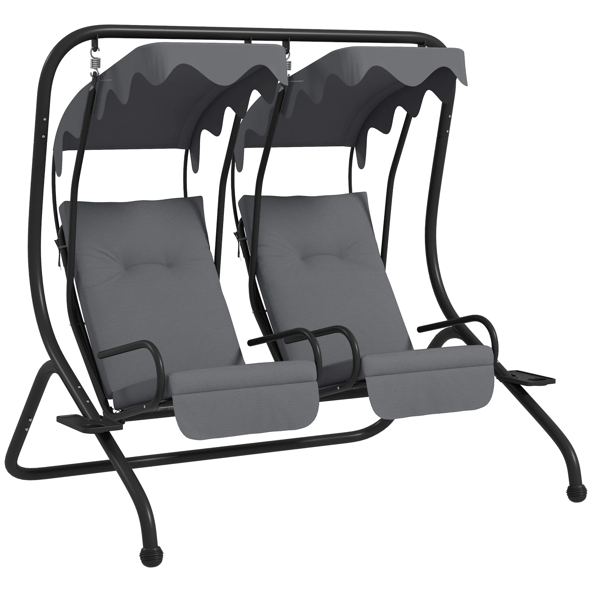 Modern Swing Chair with 2 Separate Chairs, Cushions & Removable Shade Canopy, Grey