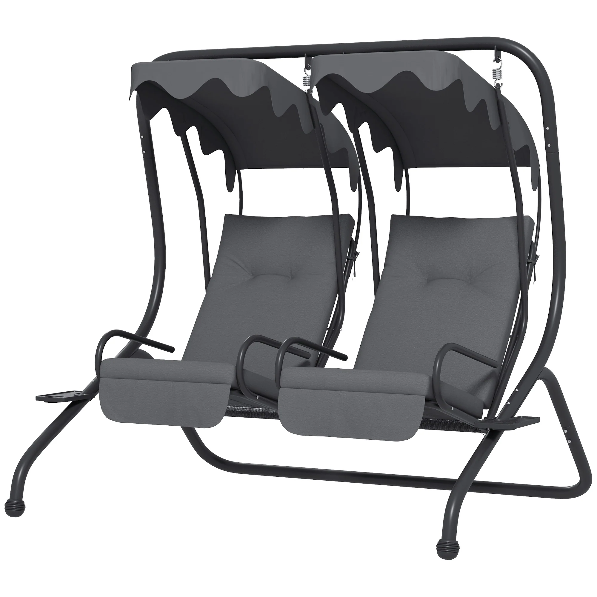Modern Swing Chair with 2 Separate Chairs, Cushions & Removable Shade Canopy, Grey - Image 2