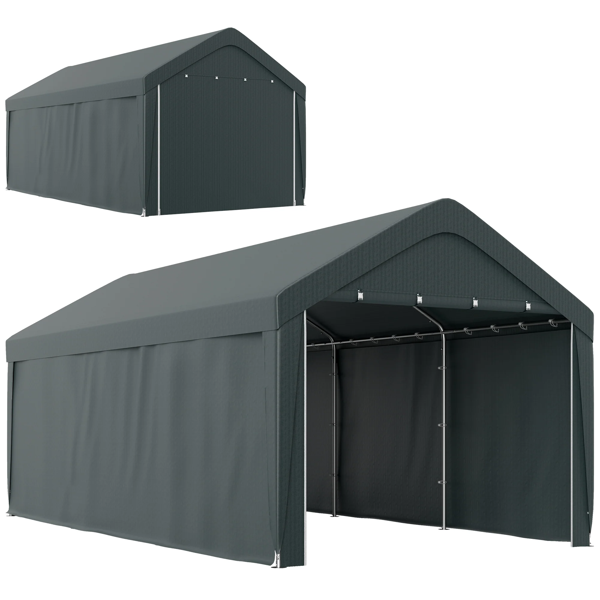 10' x 20' Portable Garage for All Seasons, Winter Durable with 2 Roll Up Doors, Dark Grey