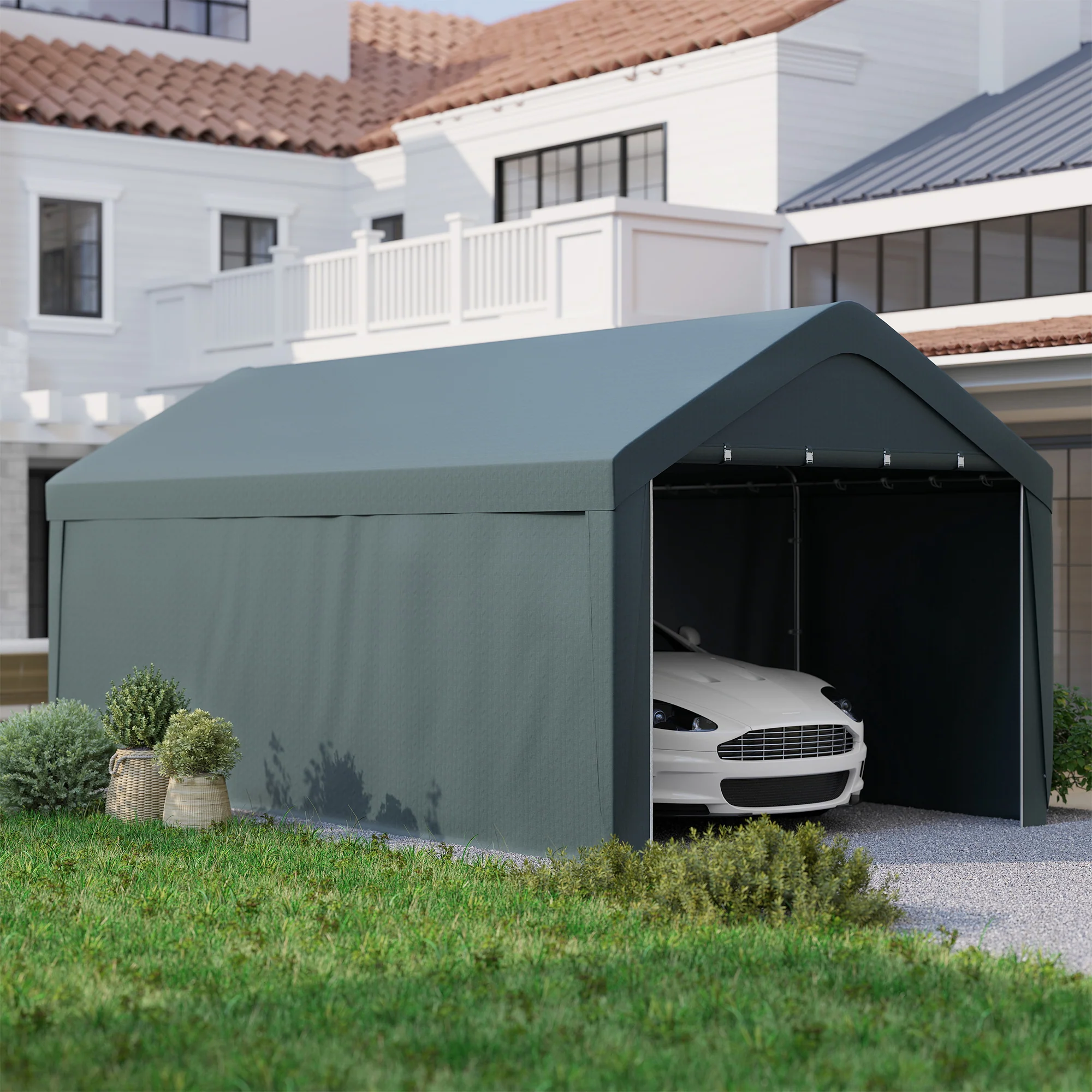 10' x 20' Portable Garage for All Seasons, Winter Durable with 2 Roll Up Doors, Dark Grey - Image 11
