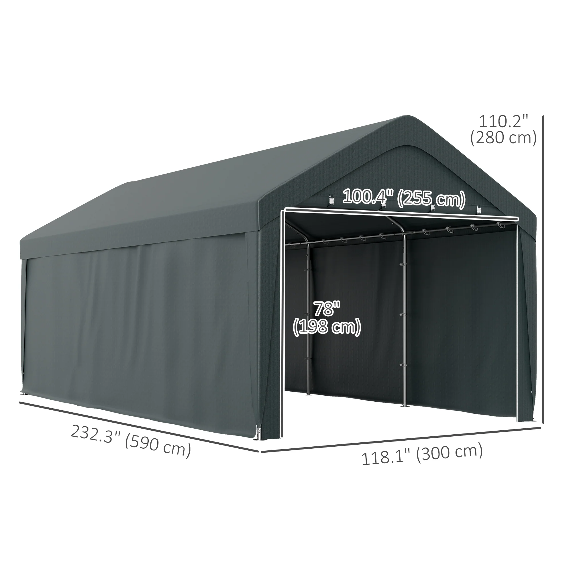 10' x 20' Portable Garage for All Seasons, Winter Durable with 2 Roll Up Doors, Dark Grey - Image 5