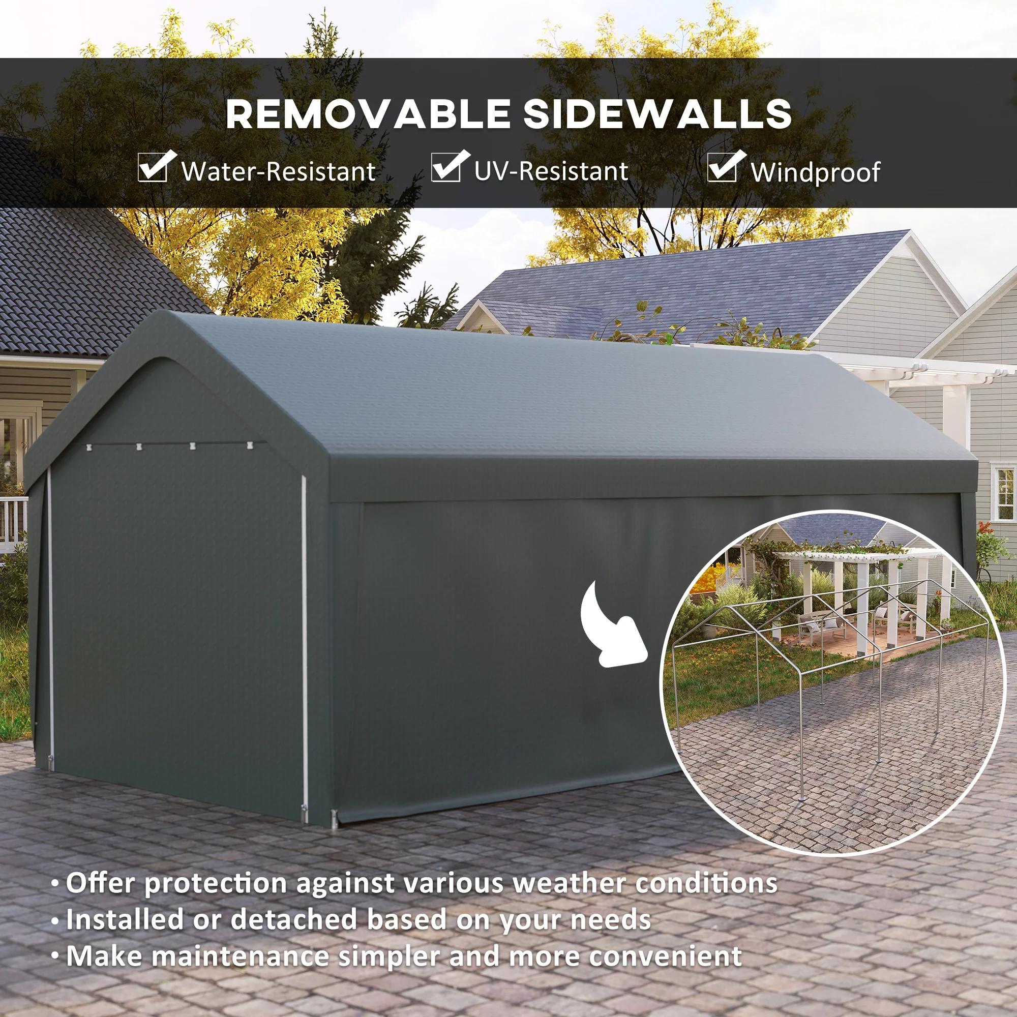 10' x 20' Portable Garage for All Seasons, Winter Durable with 2 Roll Up Doors, Dark Grey - Image 7
