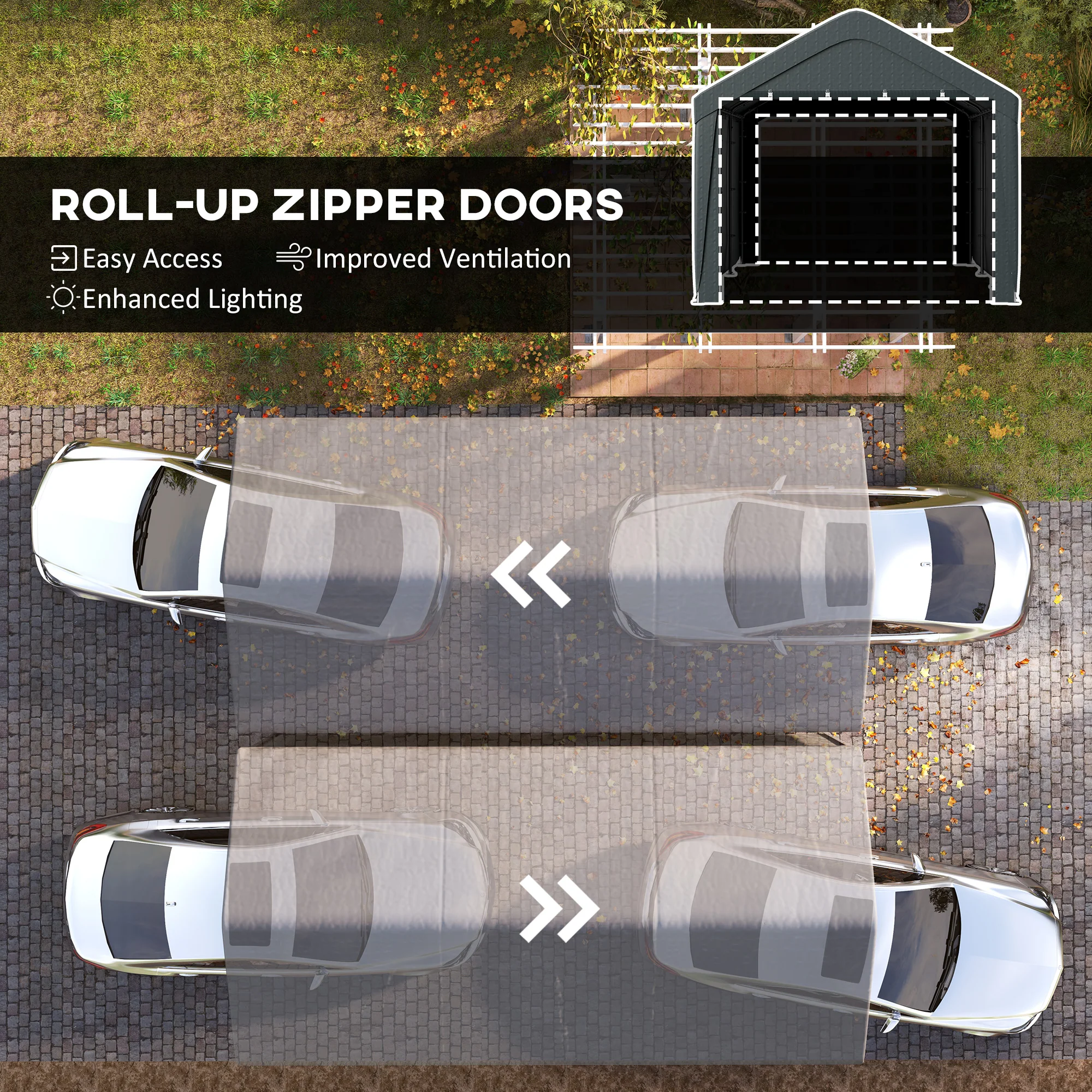 10' x 20' Portable Garage for All Seasons, Winter Durable with 2 Roll Up Doors, Dark Grey - Image 8
