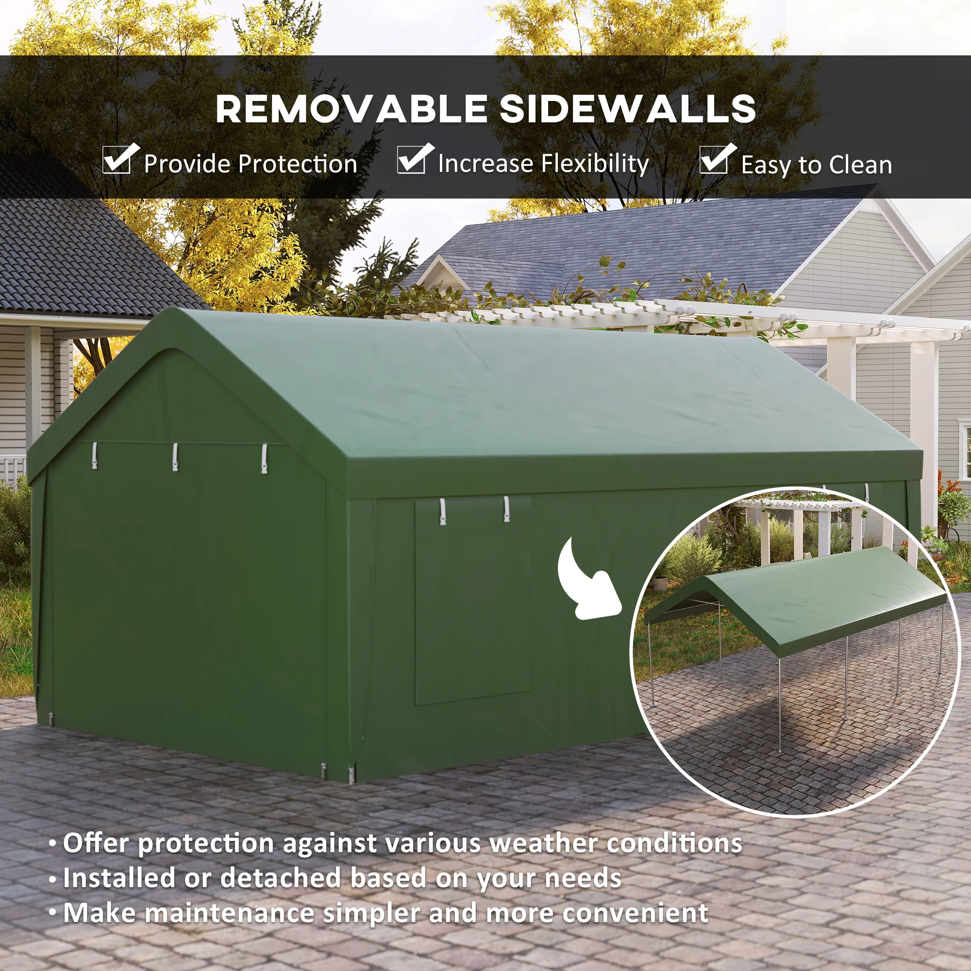 12' x 20' Portable Garage with 2 Roll-Up Doors, 4 Windows, Dark Green - Image 7