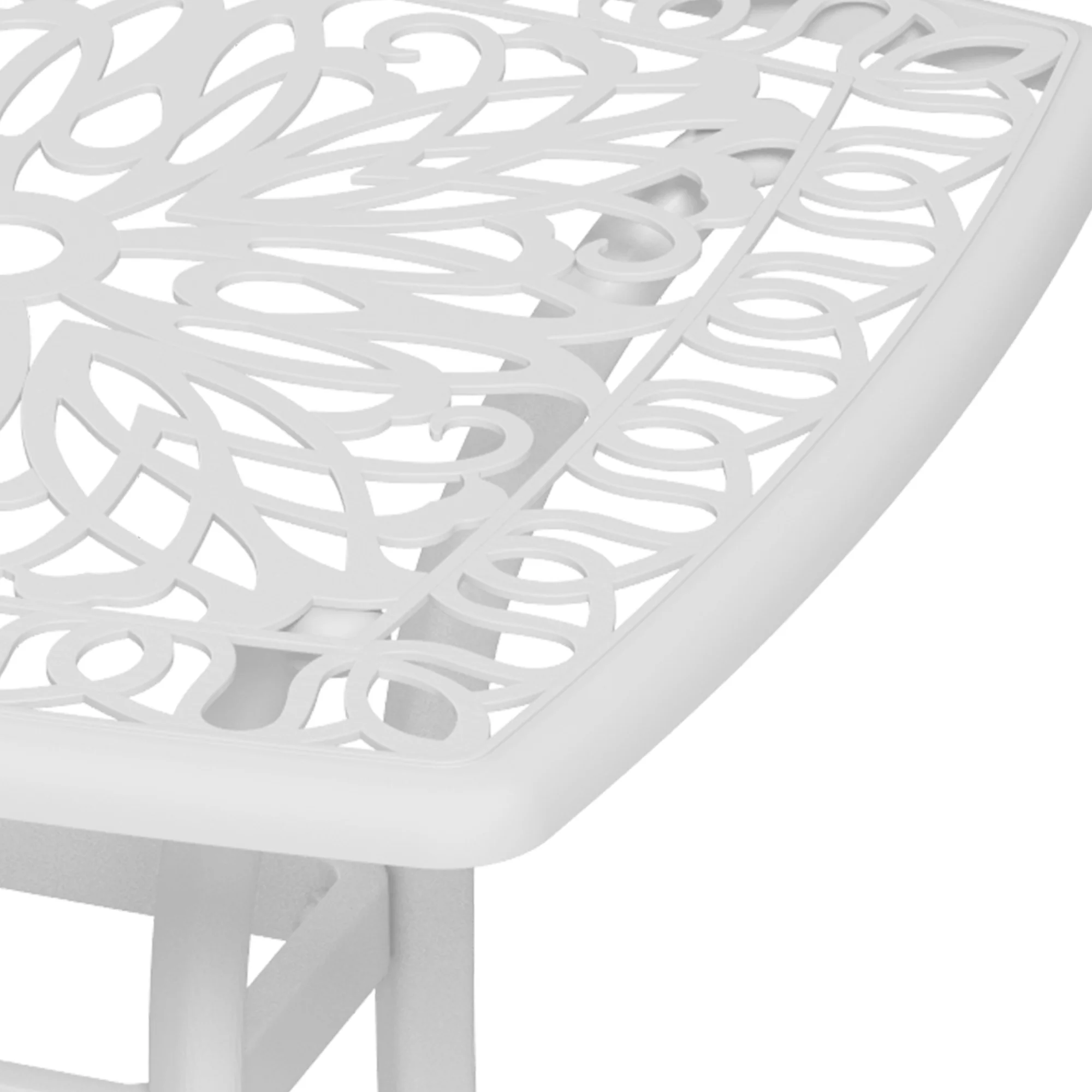 21" Square Outdoor End Table, Cast Aluminum Patio Side Table w/ Umbrella Hole, White - Image 10