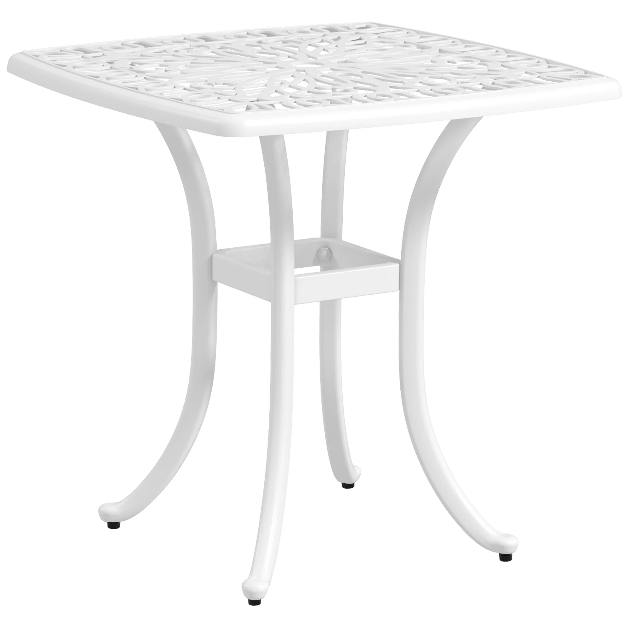 21" Square Outdoor End Table, Cast Aluminum Patio Side Table w/ Umbrella Hole, White - Image 2