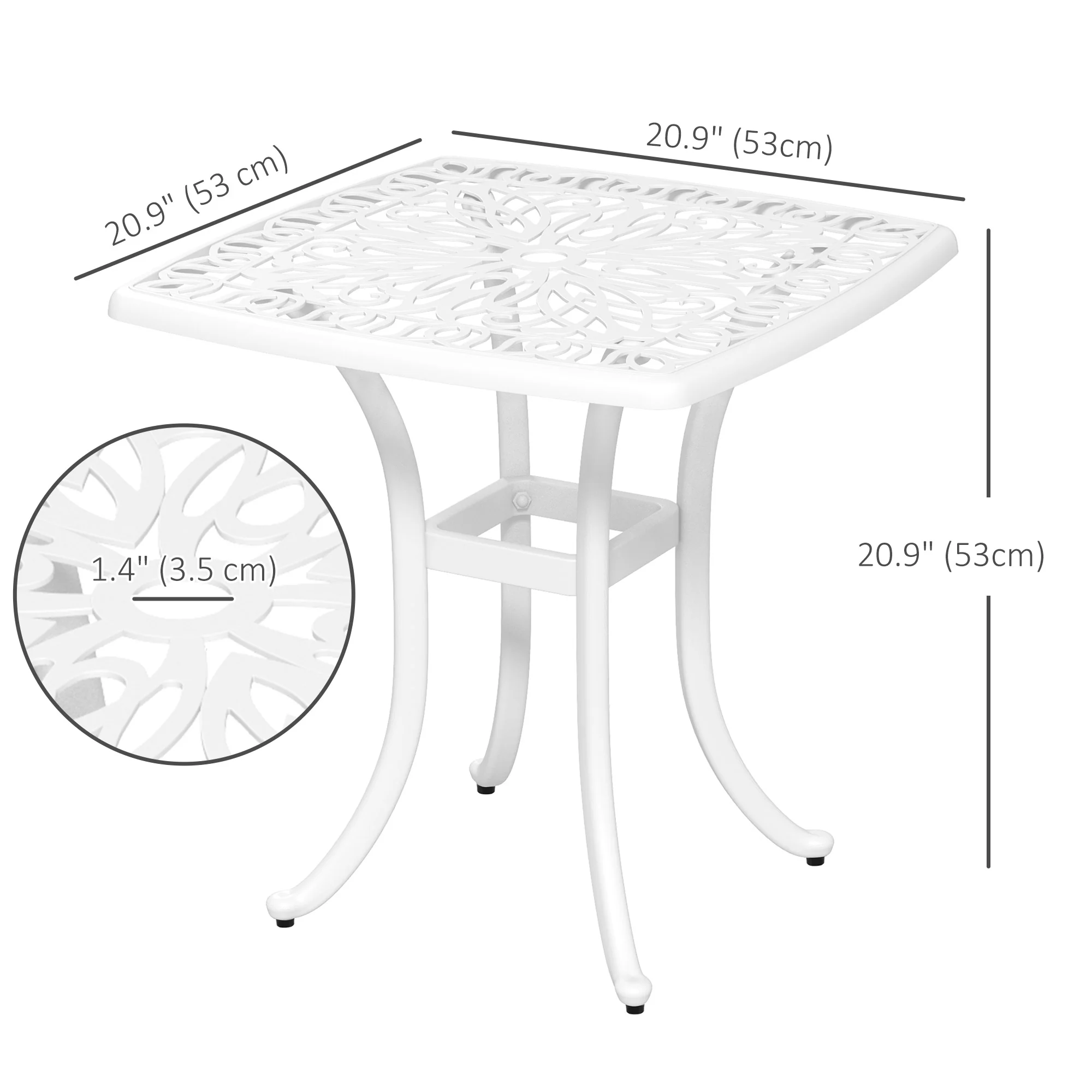 21" Square Outdoor End Table, Cast Aluminum Patio Side Table w/ Umbrella Hole, White - Image 5