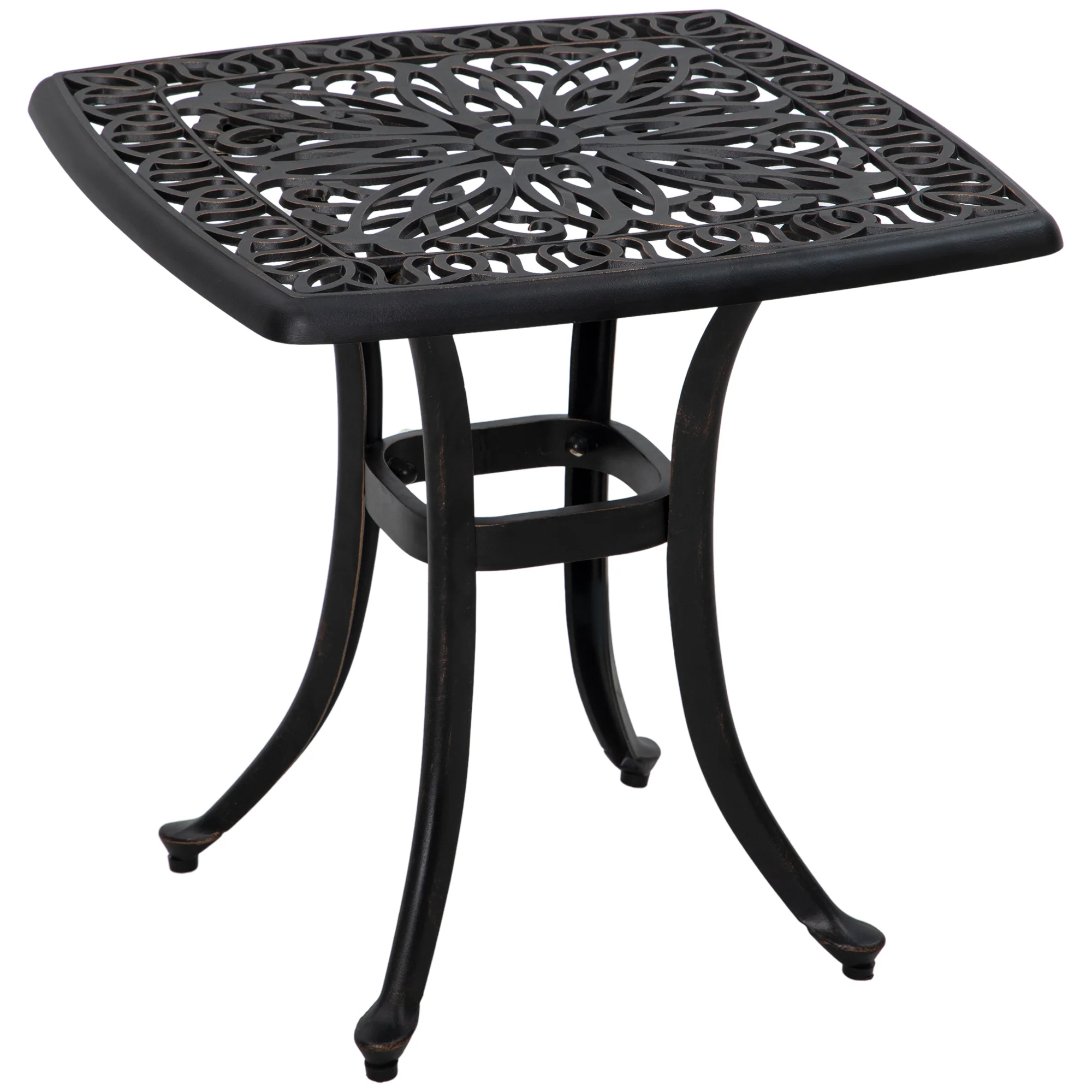 21" Square Outdoor End Table, Cast Aluminum Patio Side Table w/ Umbrella Hole, Bronze - Image 12
