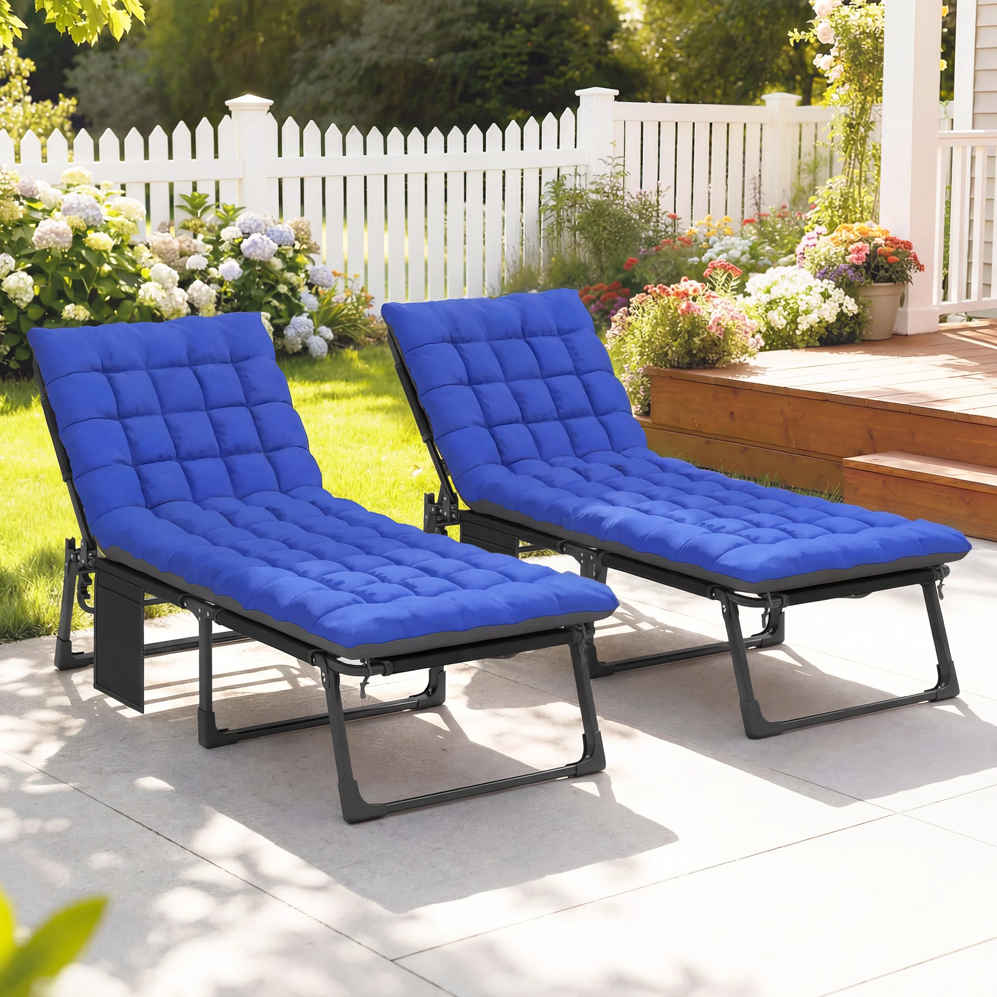 2 Piece Reclining Outdoor Chaise Lounge Chairs with Cushions, Dark Gray/Blue - Image 11