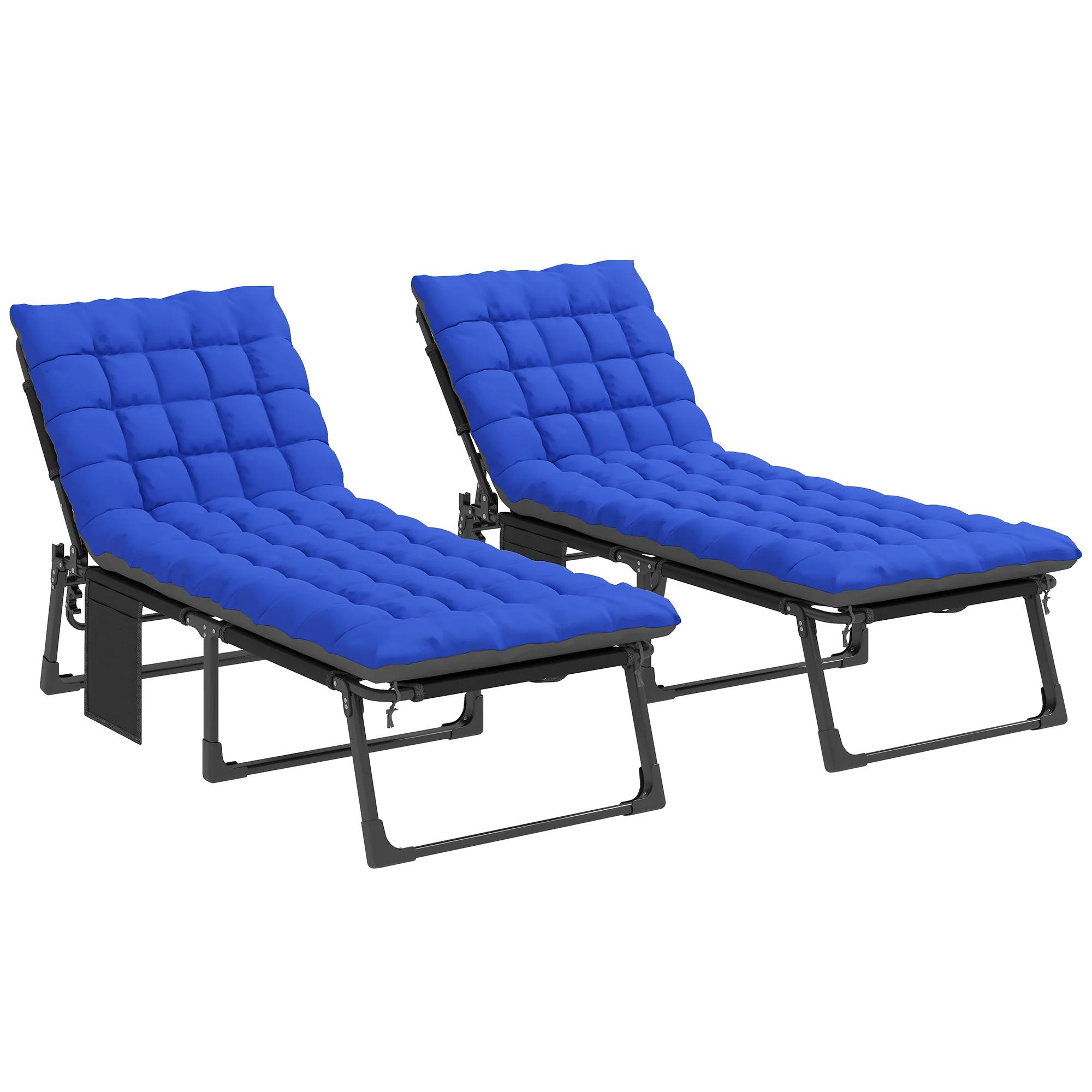 2 Piece Reclining Outdoor Chaise Lounge Chairs with Cushions, Dark Gray/Blue - Image 12