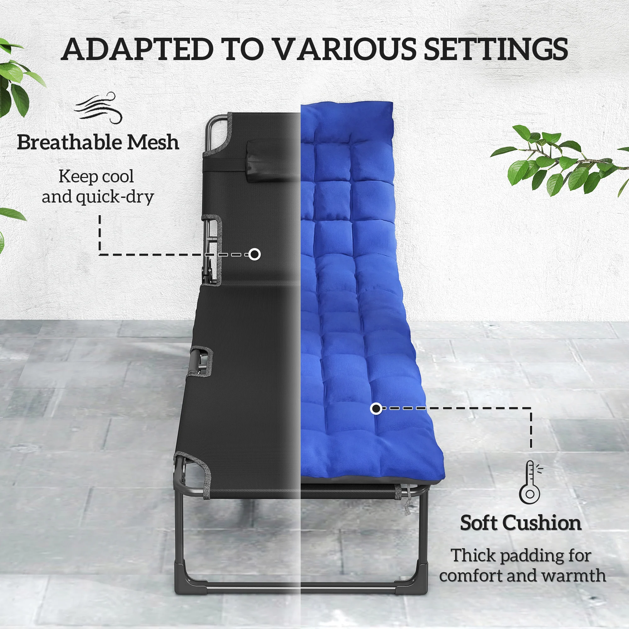 2 Piece Reclining Outdoor Chaise Lounge Chairs with Cushions, Dark Gray/Blue - Image 7