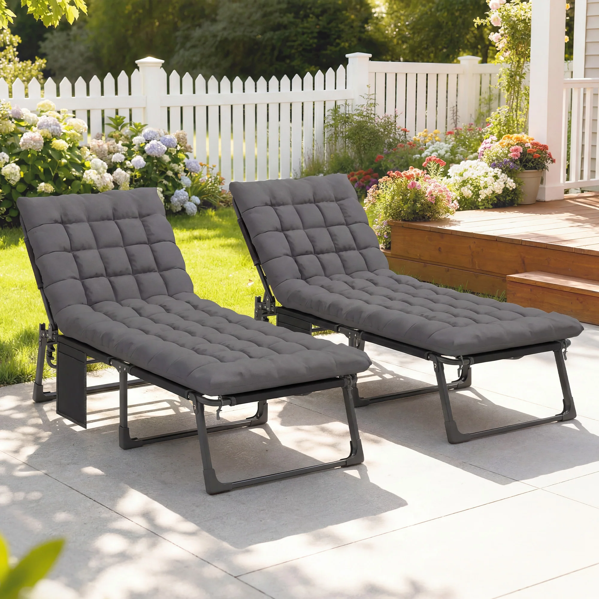 2 Piece Reclining Outdoor Chaise Lounge Chairs with Cushions, Dark Gray - Image 11