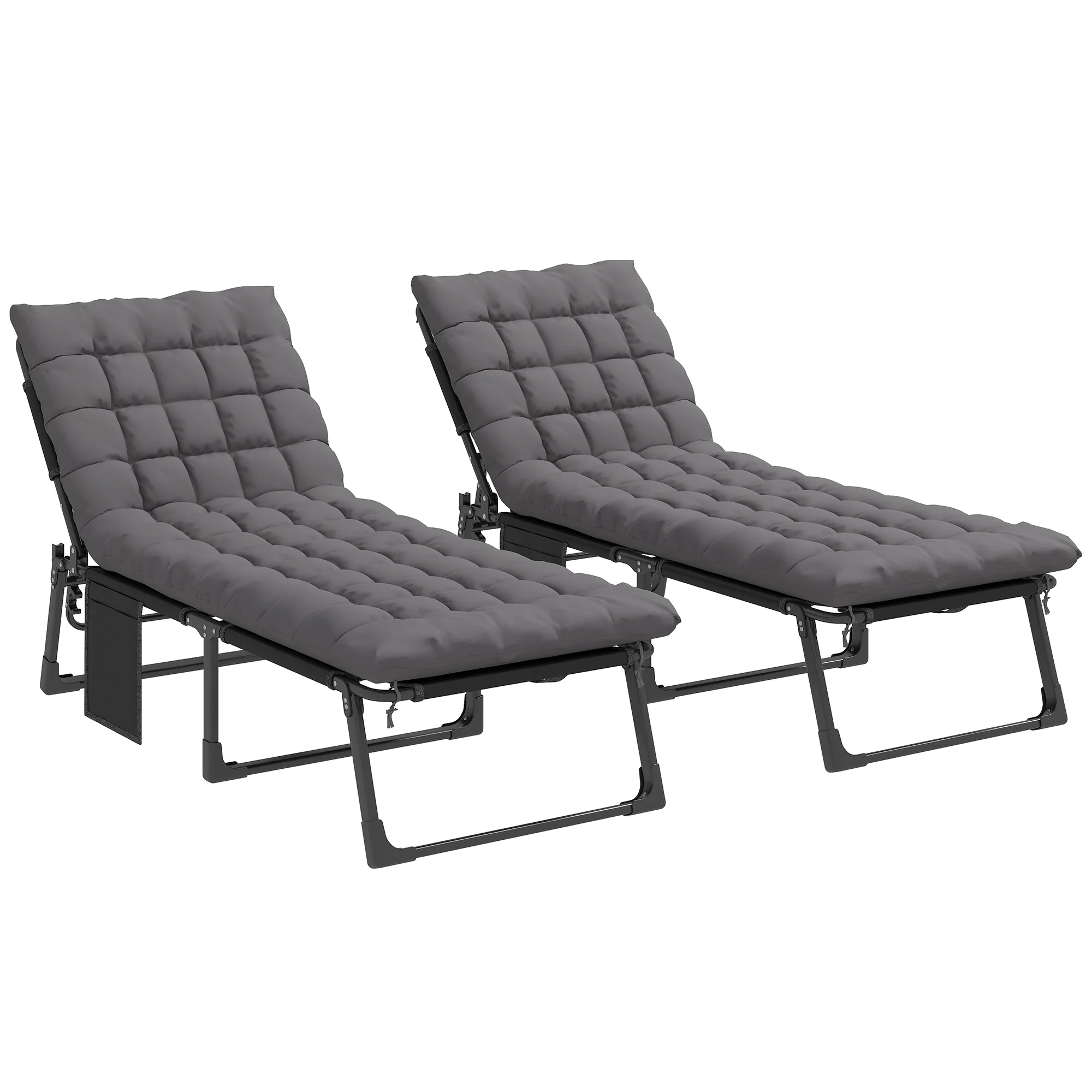 2 Piece Reclining Outdoor Chaise Lounge Chairs with Cushions, Dark Gray - Image 12
