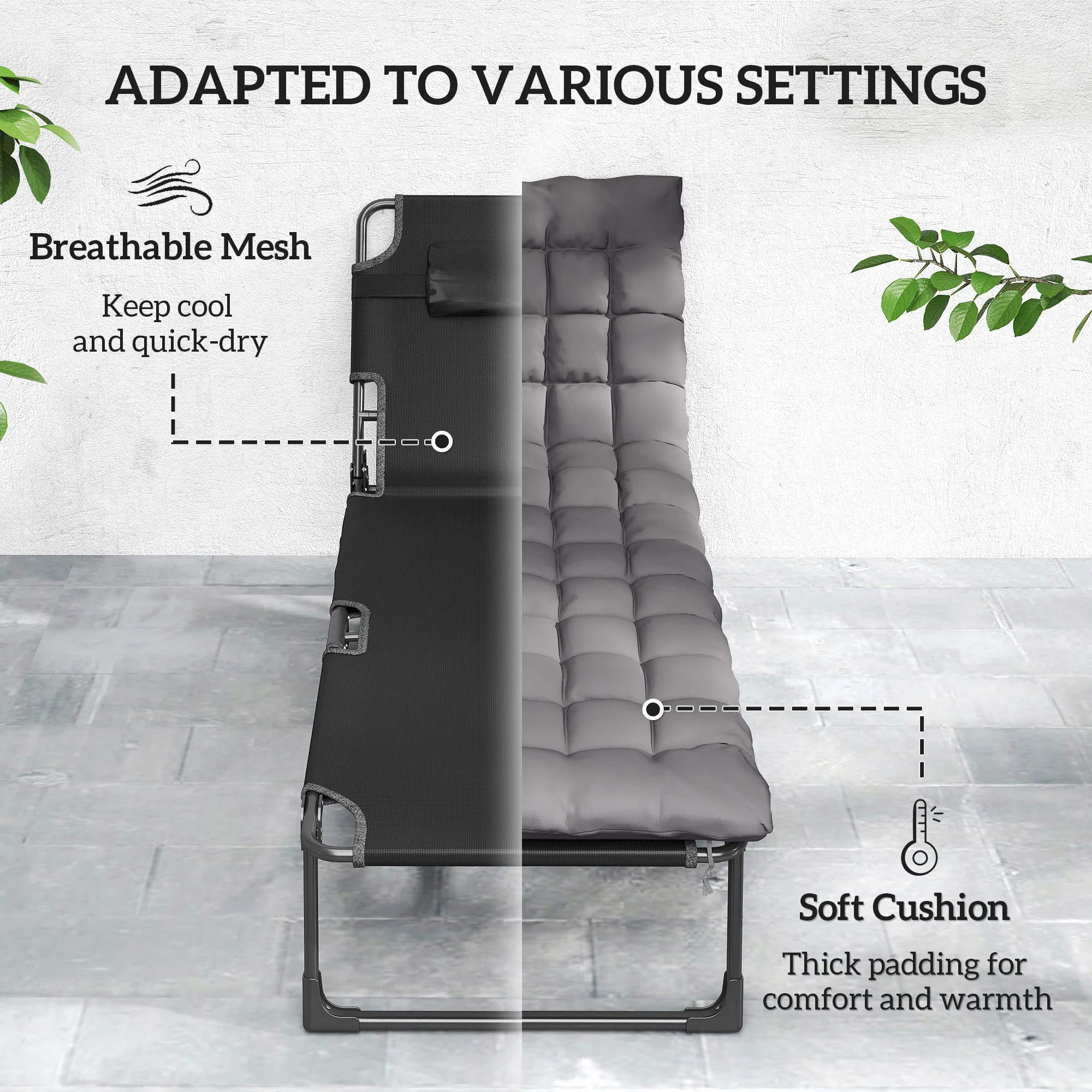 2 Piece Reclining Outdoor Chaise Lounge Chairs with Cushions, Dark Gray - Image 7