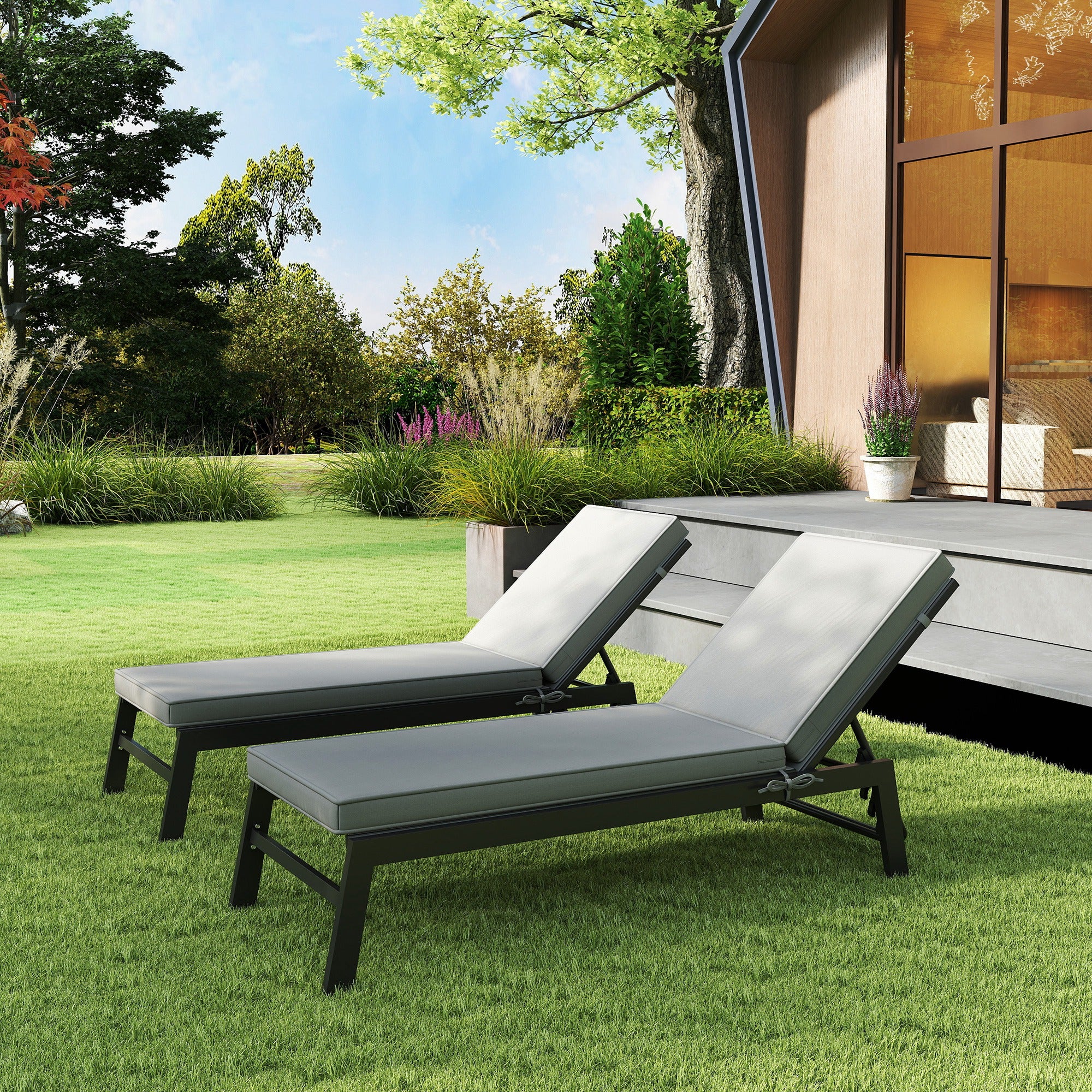 2-Piece Chaise Lounge Cushions, 72" x 21" x 3", Gray - Image 11