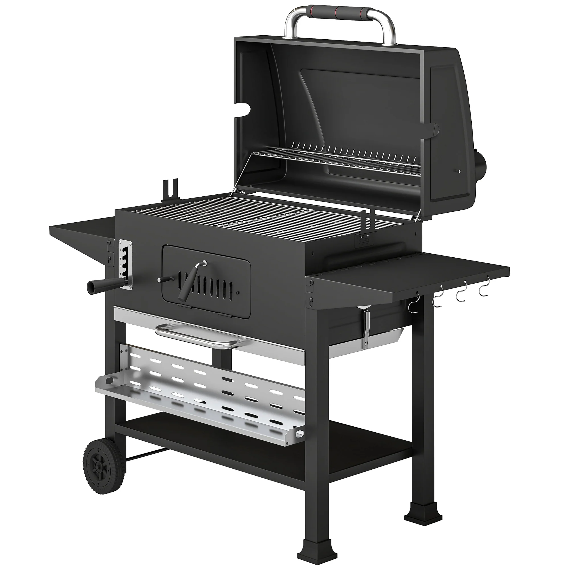Charcoal BBQ Grill Smoker with Rotisserie Kit and Side Tables, Black - Image 2