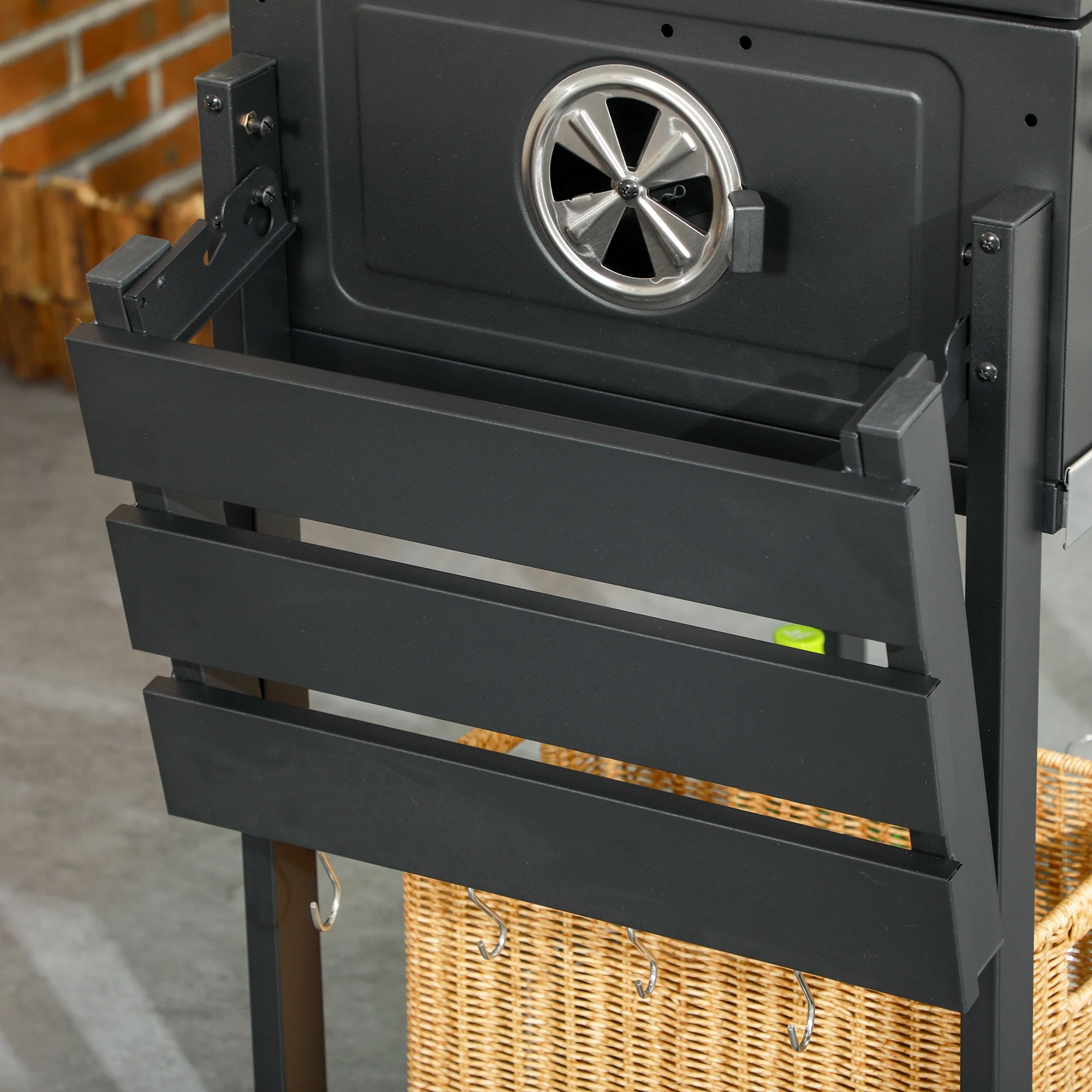 Galvanized Steel Charcoal Grill with Adjustable Pan & Storage Shelves - Image 11