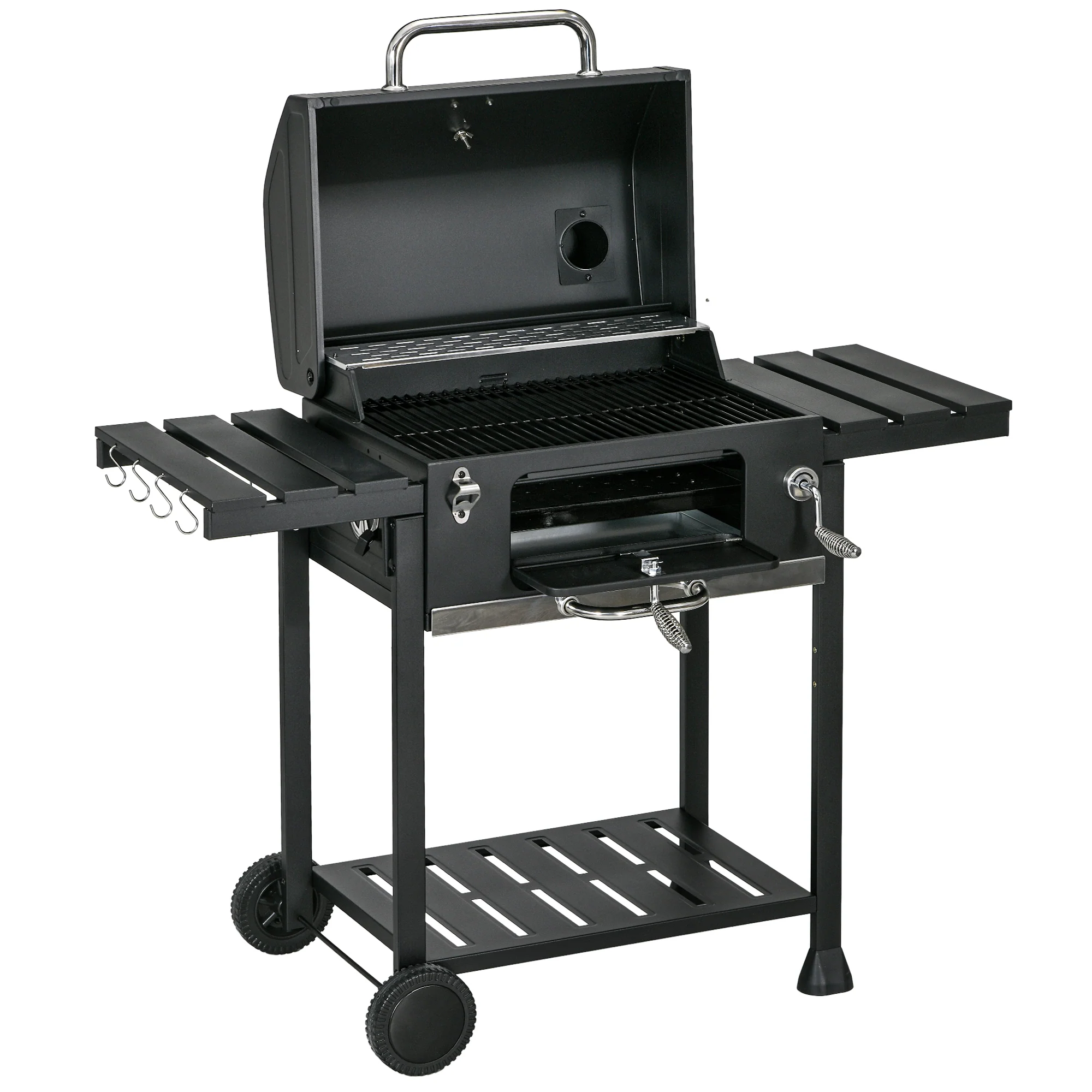 Galvanized Steel Charcoal Grill with Adjustable Pan & Storage Shelves - Image 2