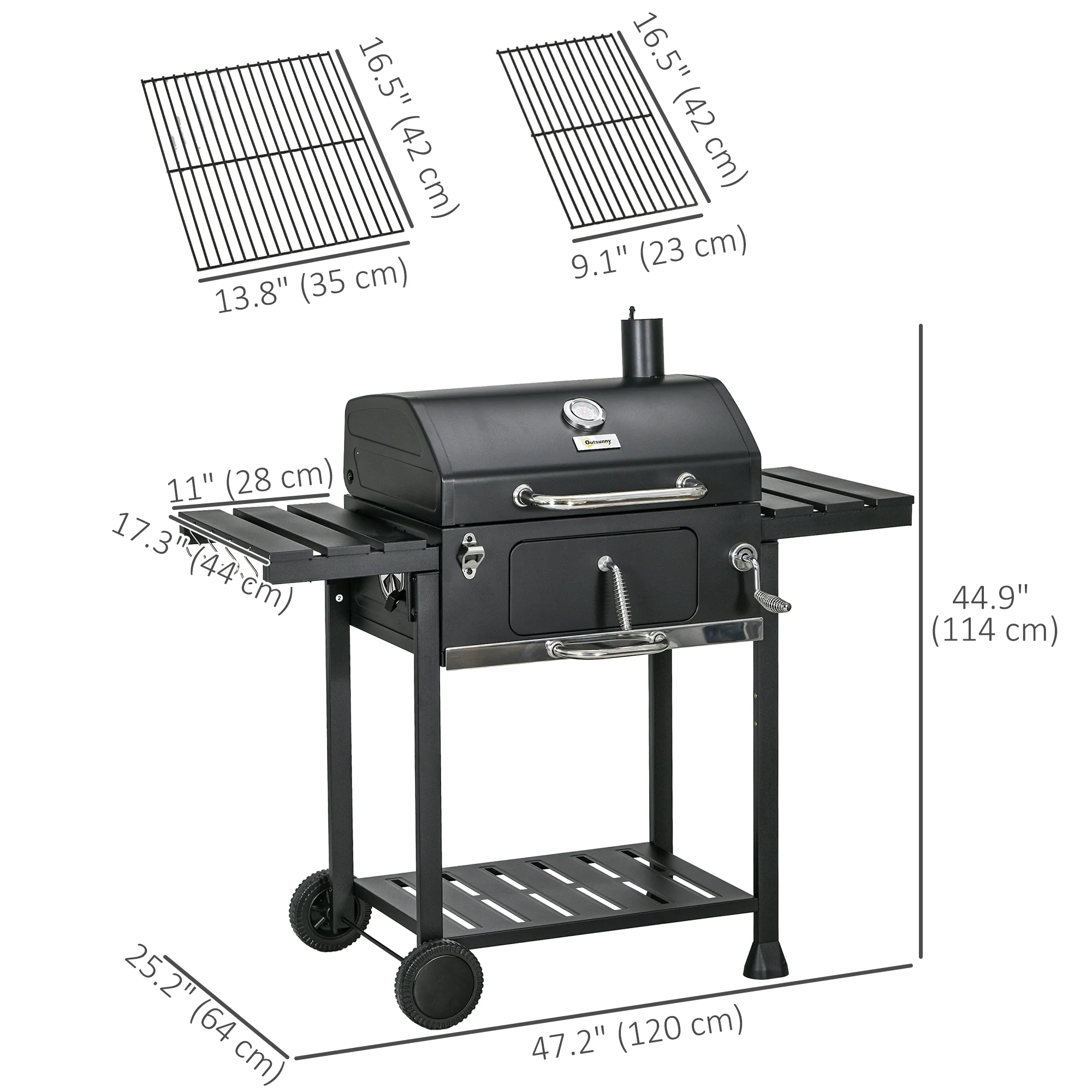 Galvanized Steel Charcoal Grill with Adjustable Pan & Storage Shelves - Image 5