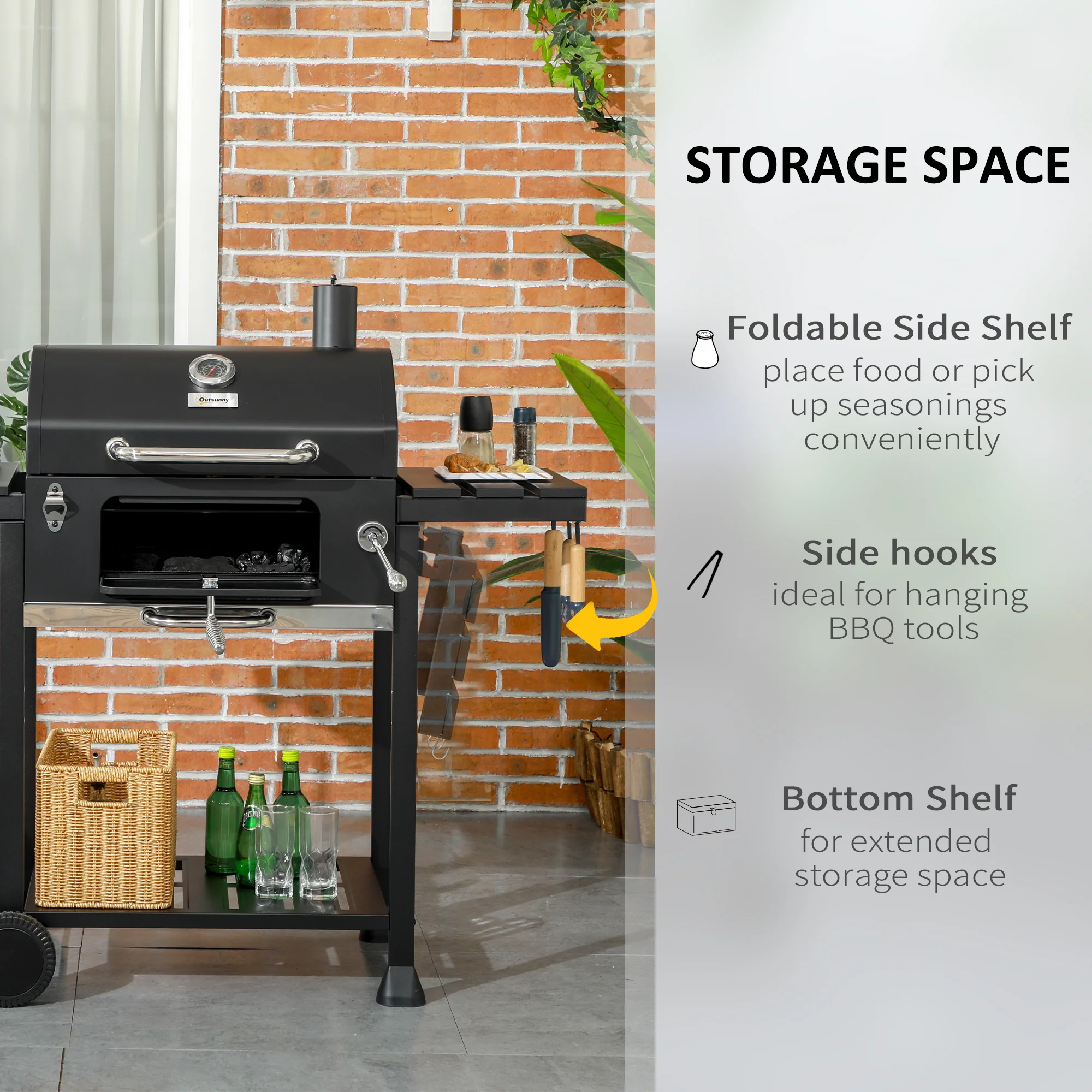 Galvanized Steel Charcoal Grill with Adjustable Pan & Storage Shelves - Image 9