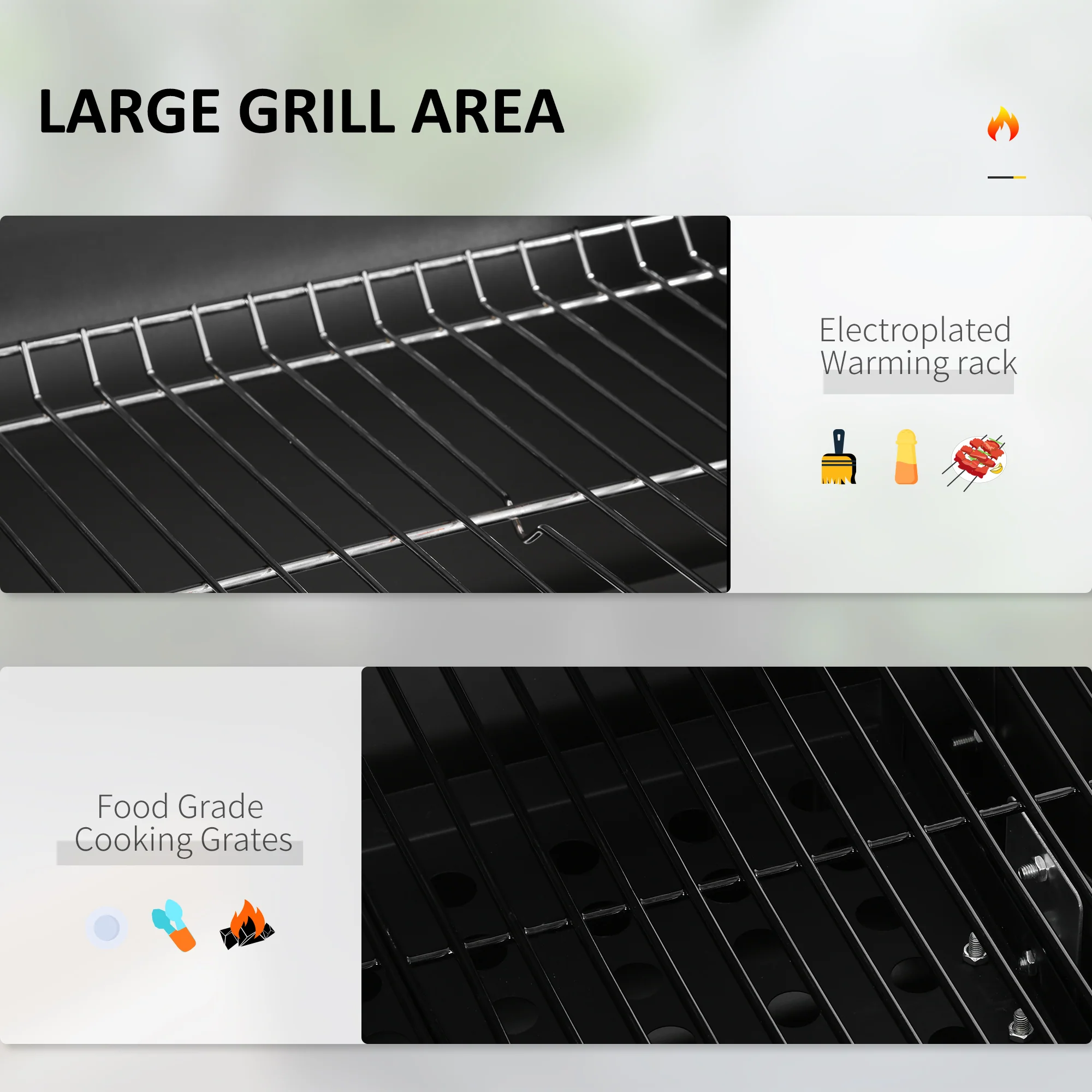 Charcoal Grill BBQ Trolley with Adjustable Charcoal Grate, Shelf, Side Table, Thermometer - Image 6