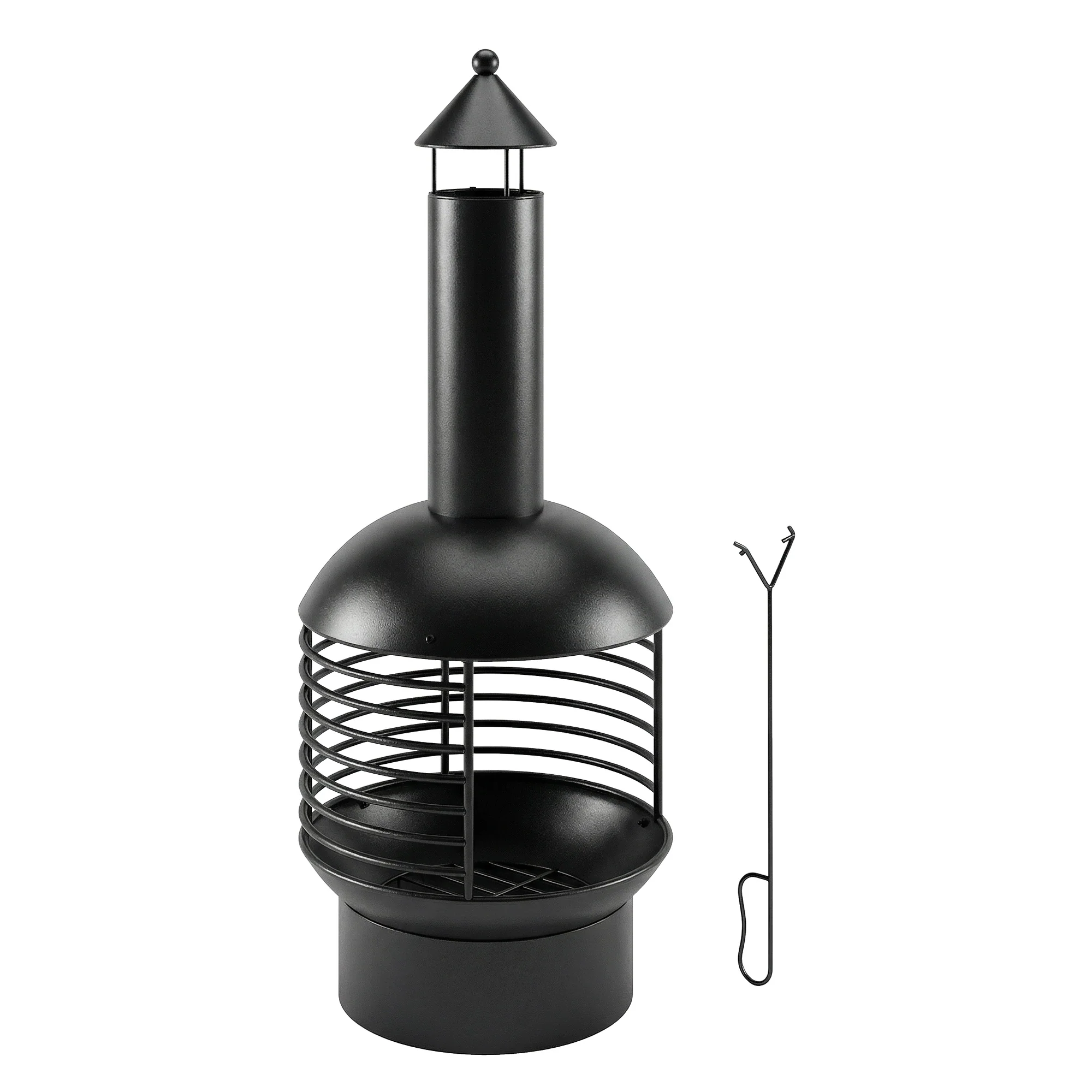Chimney Fire Pit with Poker and Charcoal Grid, Black - Image 12