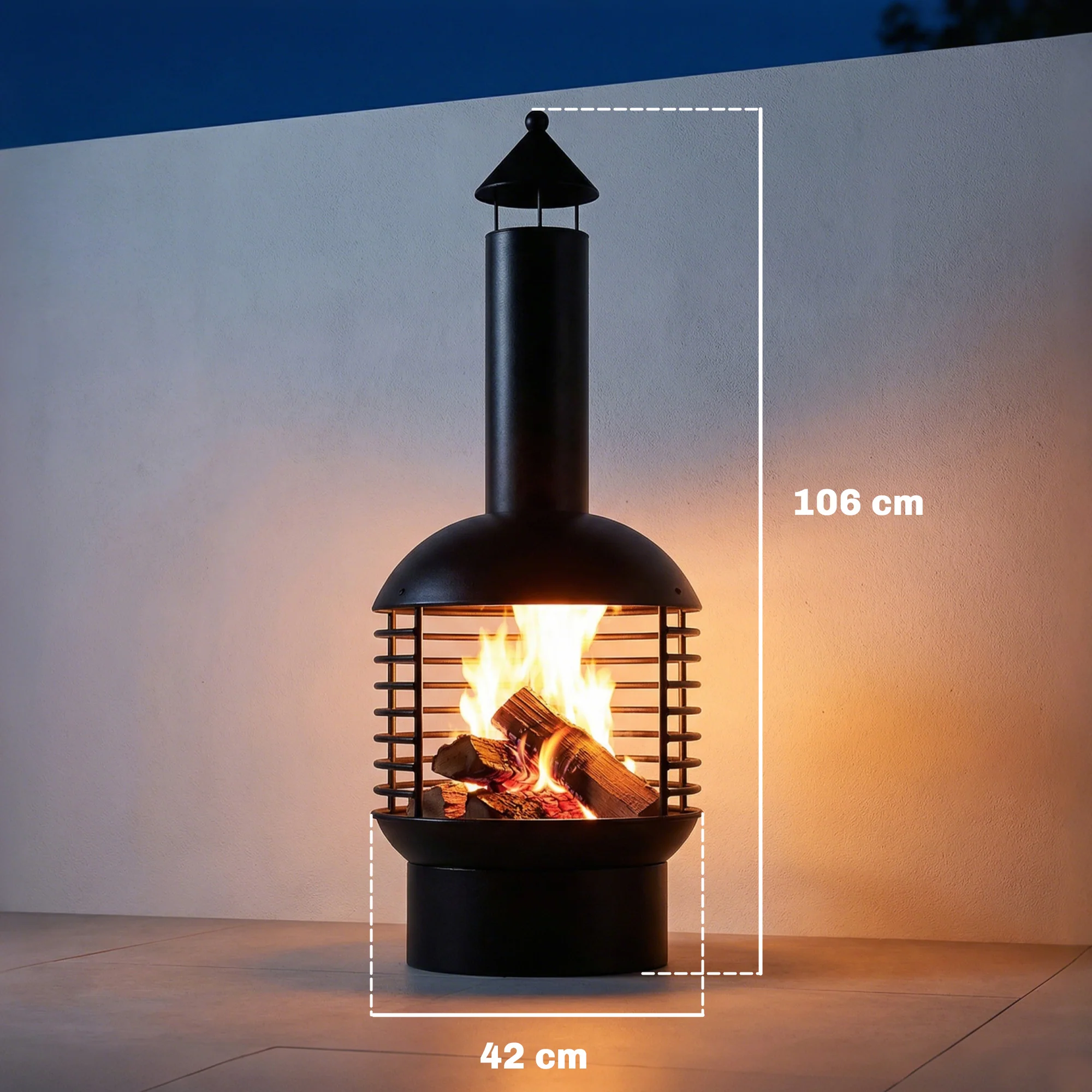 Chimney Fire Pit with Poker and Charcoal Grid, Black - Image 5