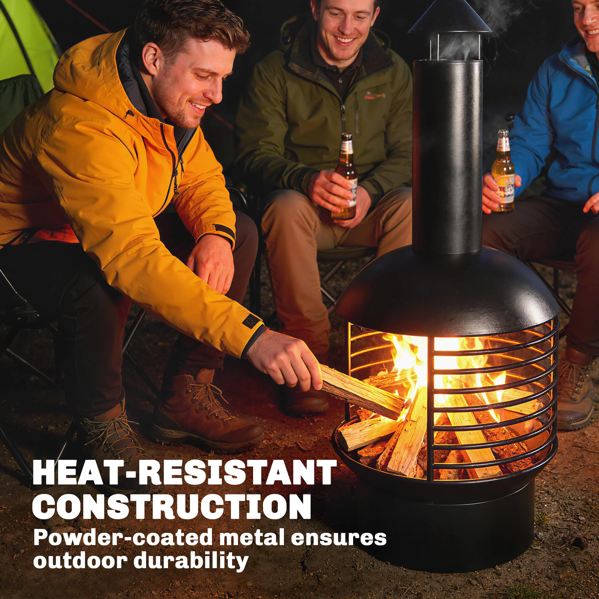 Chimney Fire Pit with Poker and Charcoal Grid, Black - Image 7