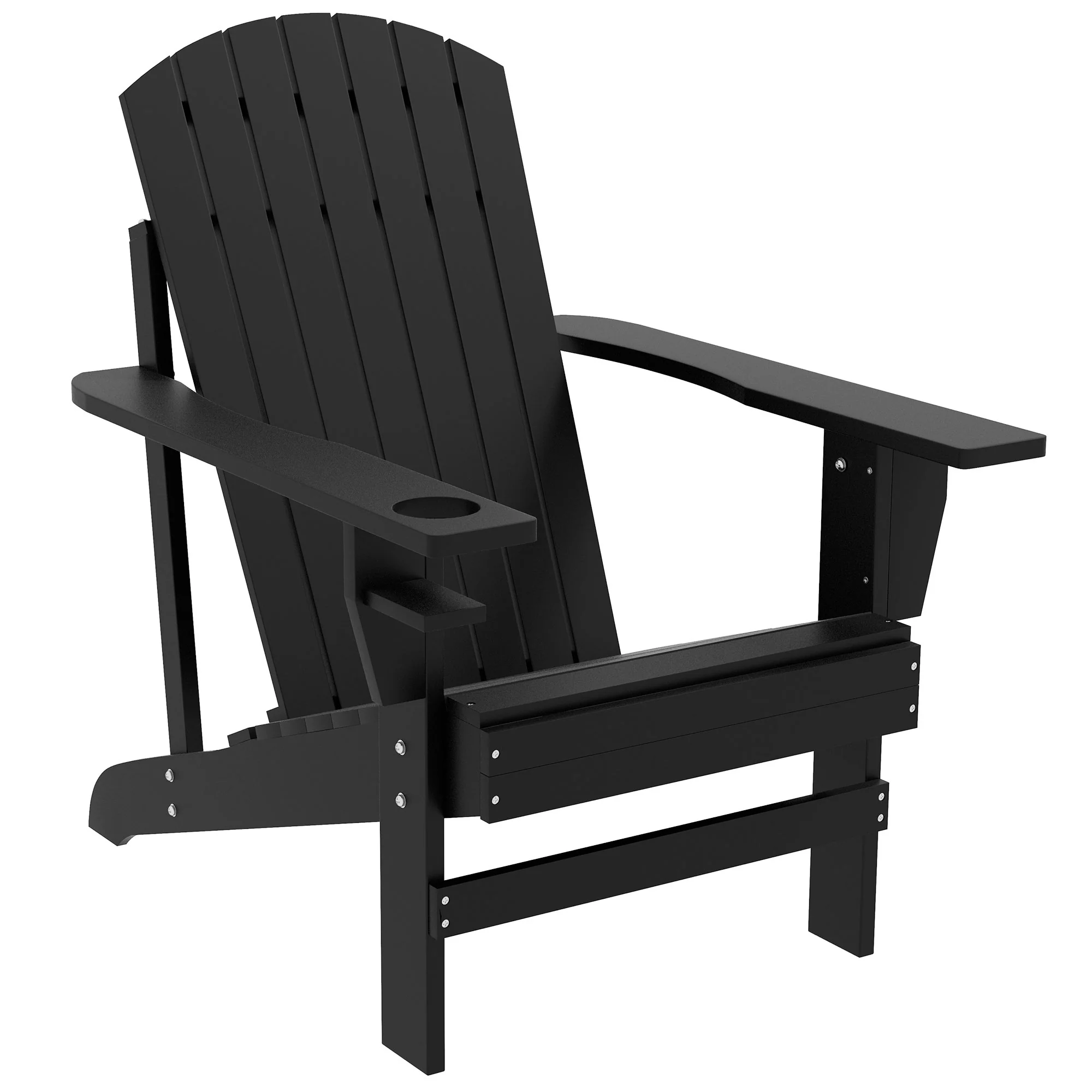 Classic Adirondack Muskoka Chairs, Garden Deck Chair with Cup Holder for Patio, Black