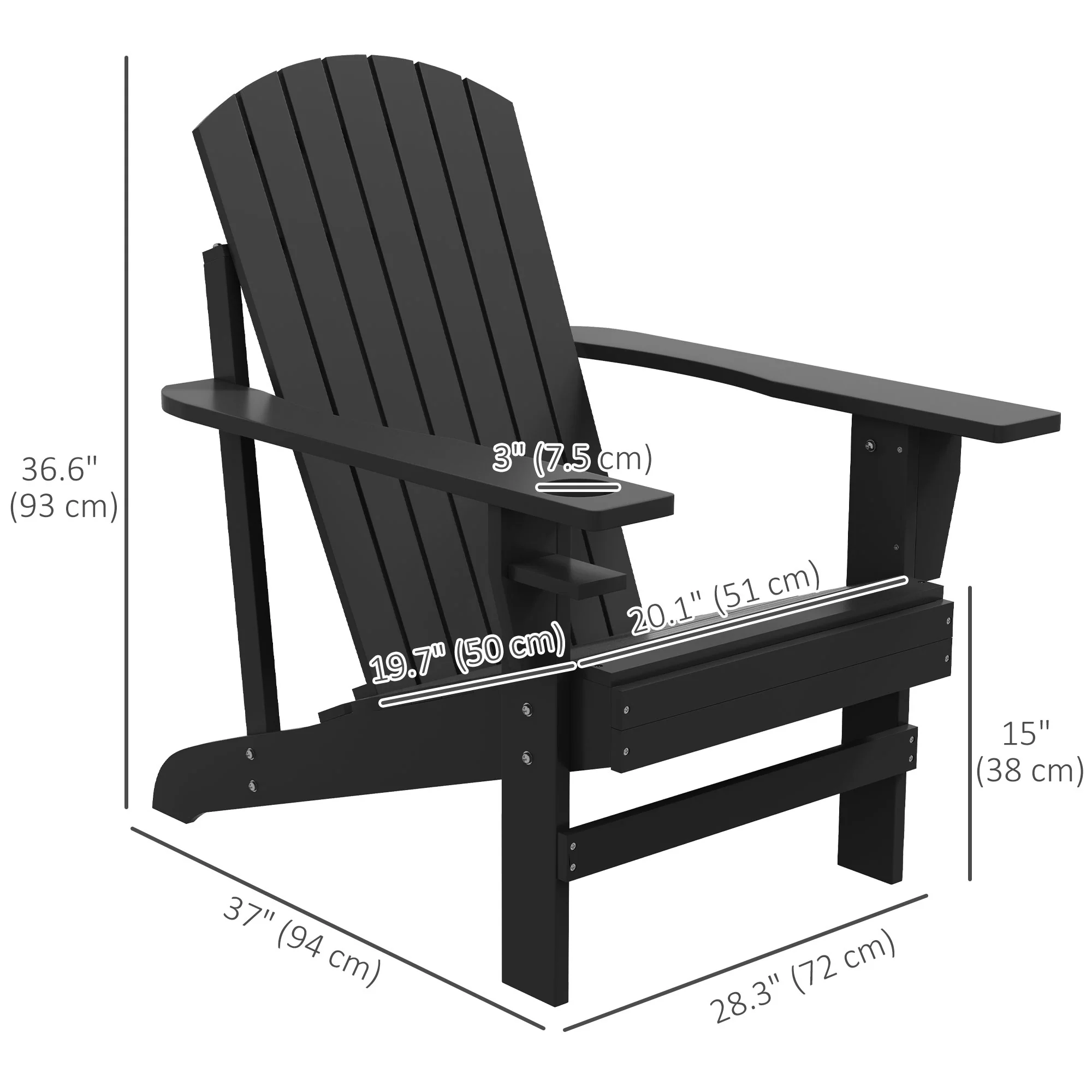Classic Adirondack Muskoka Chairs, Garden Deck Chair with Cup Holder for Patio, Black - Image 5