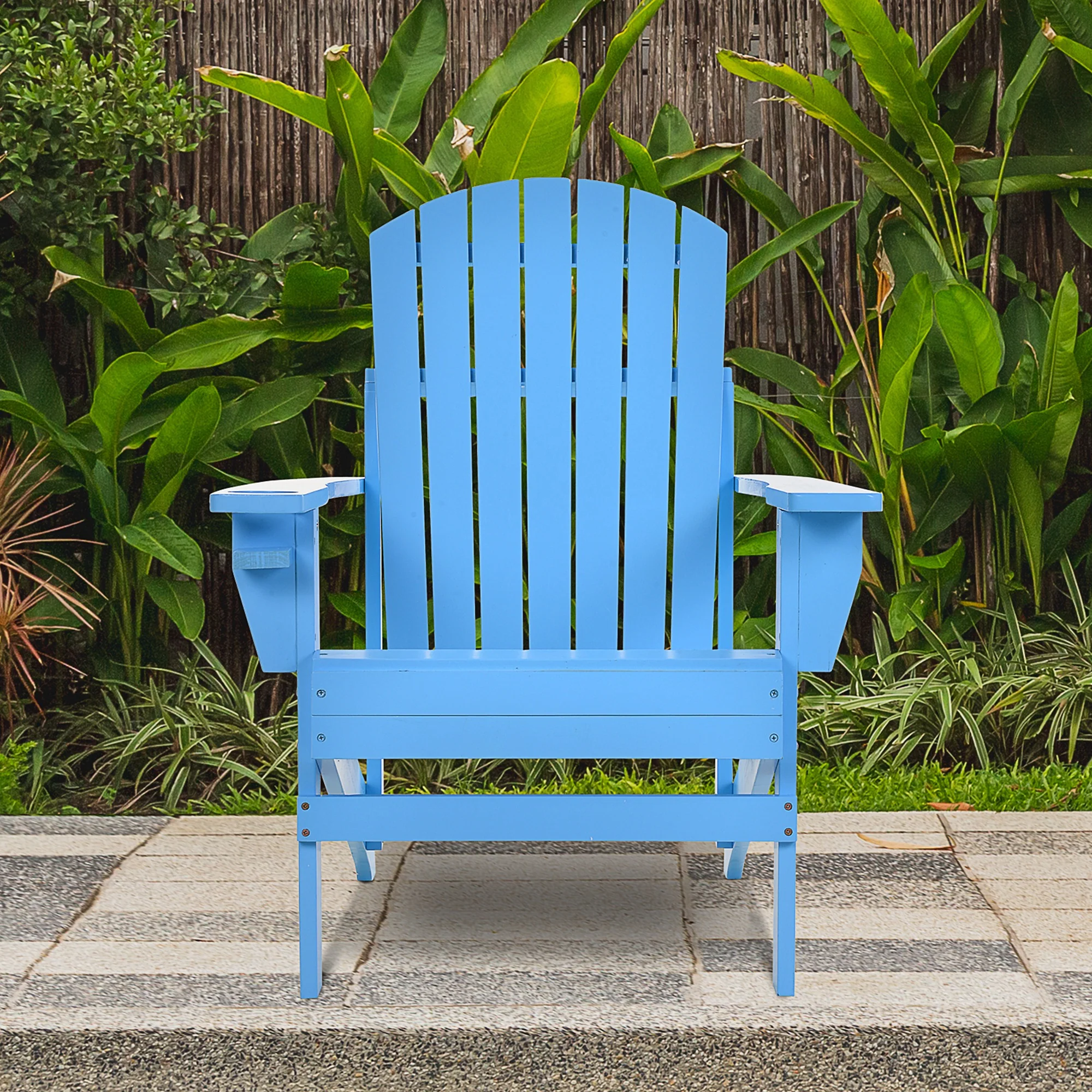 Classic Adirondack Muskoka Chairs, Garden Deck Chair with Cup Holder for Patio, Blue - Image 3