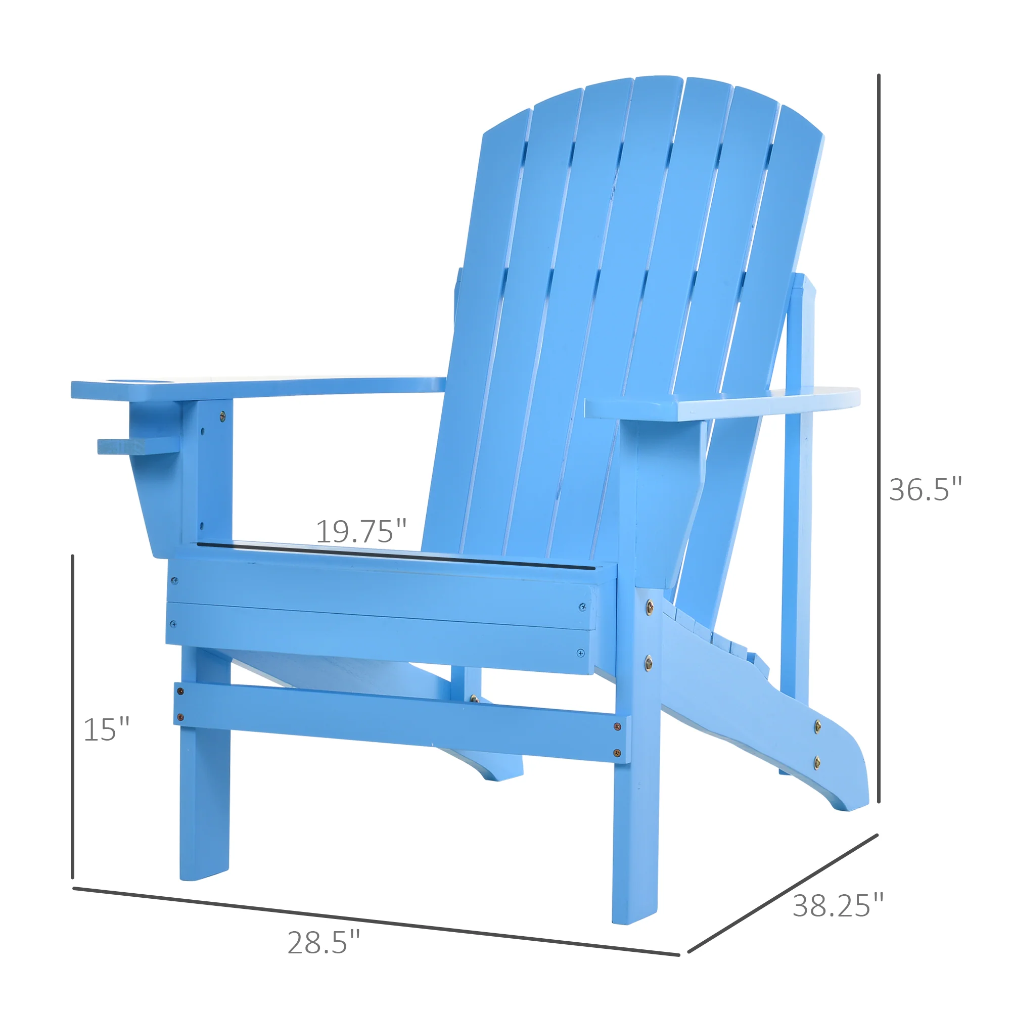 Classic Adirondack Muskoka Chairs, Garden Deck Chair with Cup Holder for Patio, Blue - Image 5