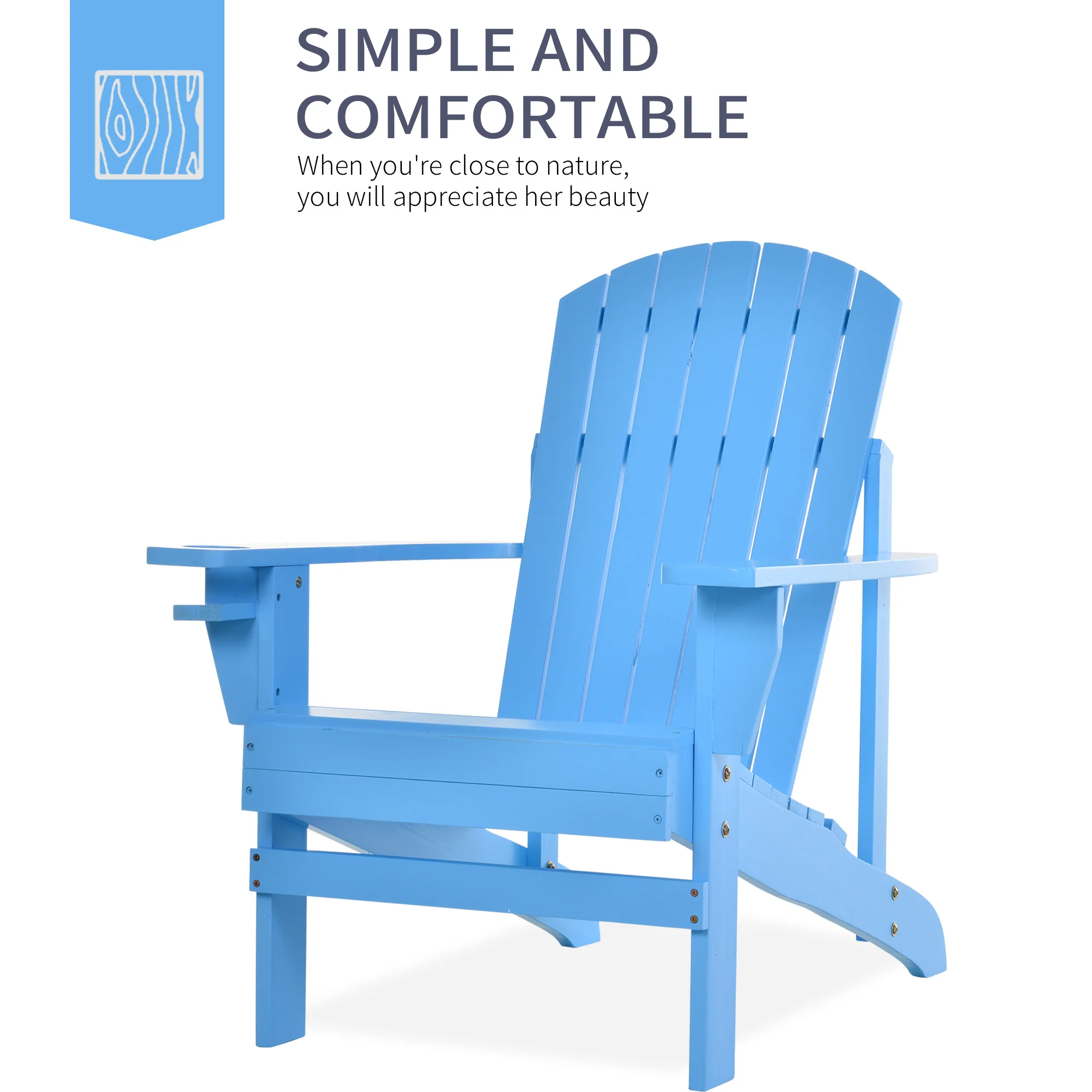 Classic Adirondack Muskoka Chairs, Garden Deck Chair with Cup Holder for Patio, Blue - Image 6