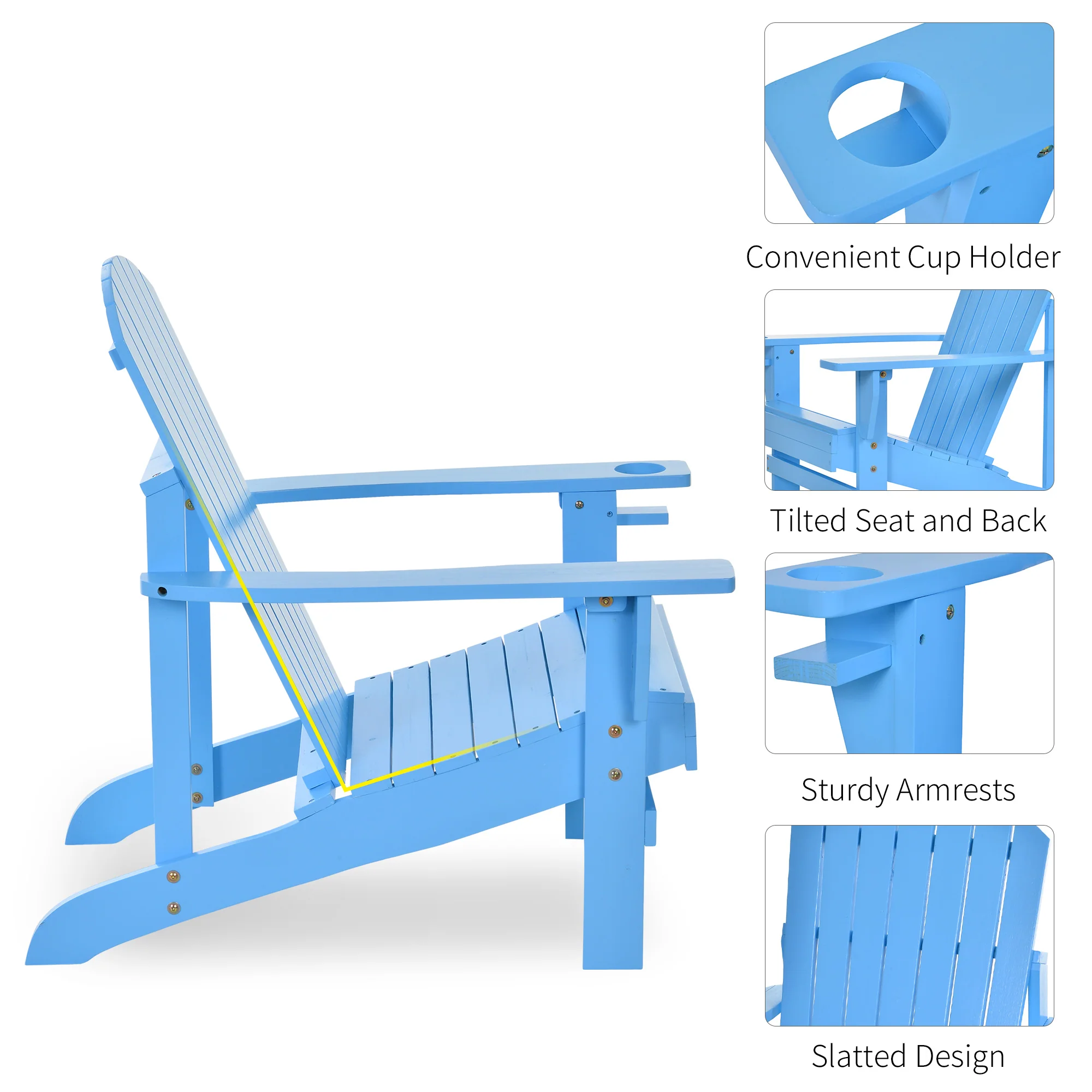 Classic Adirondack Muskoka Chairs, Garden Deck Chair with Cup Holder for Patio, Blue - Image 7