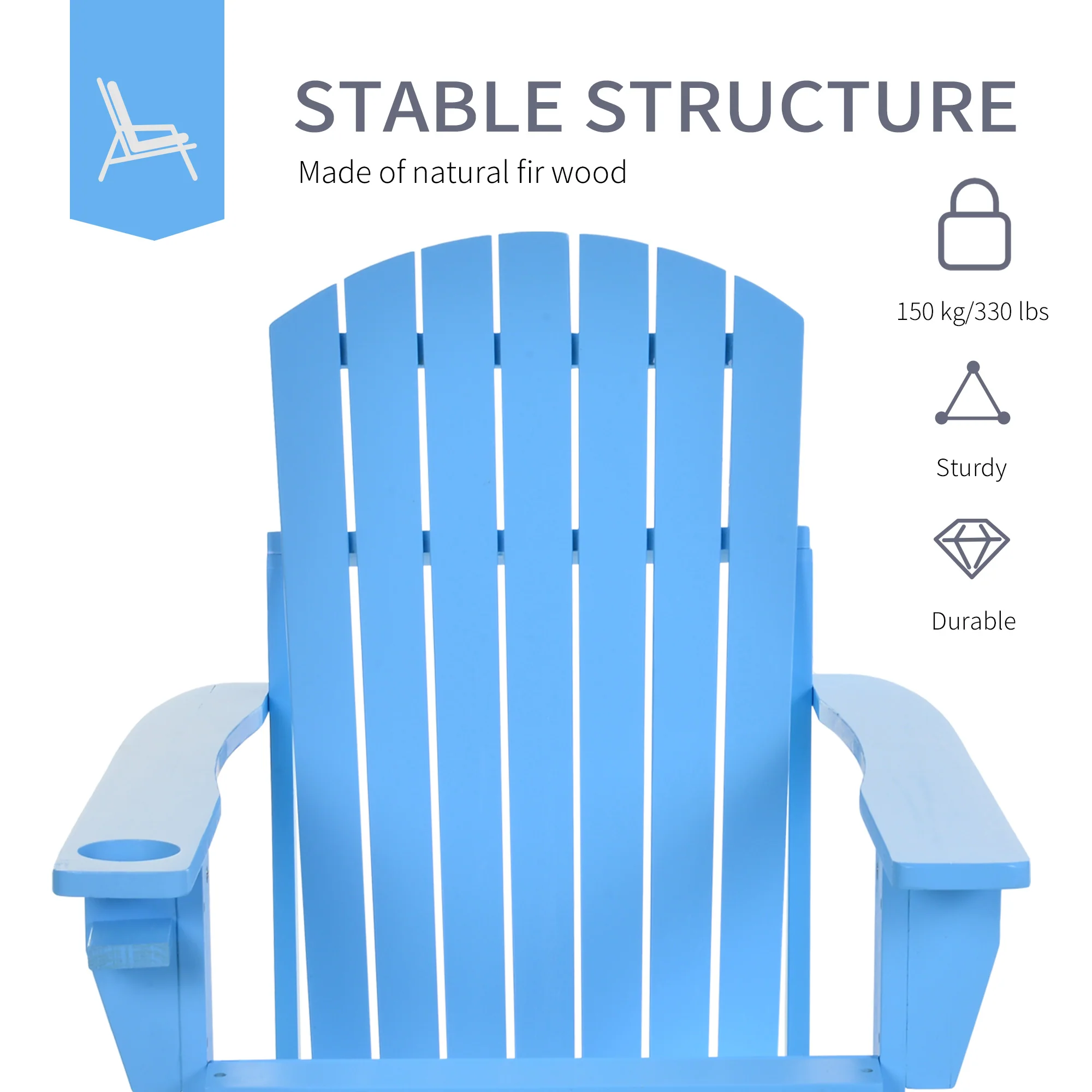 Classic Adirondack Muskoka Chairs, Garden Deck Chair with Cup Holder for Patio, Blue - Image 8