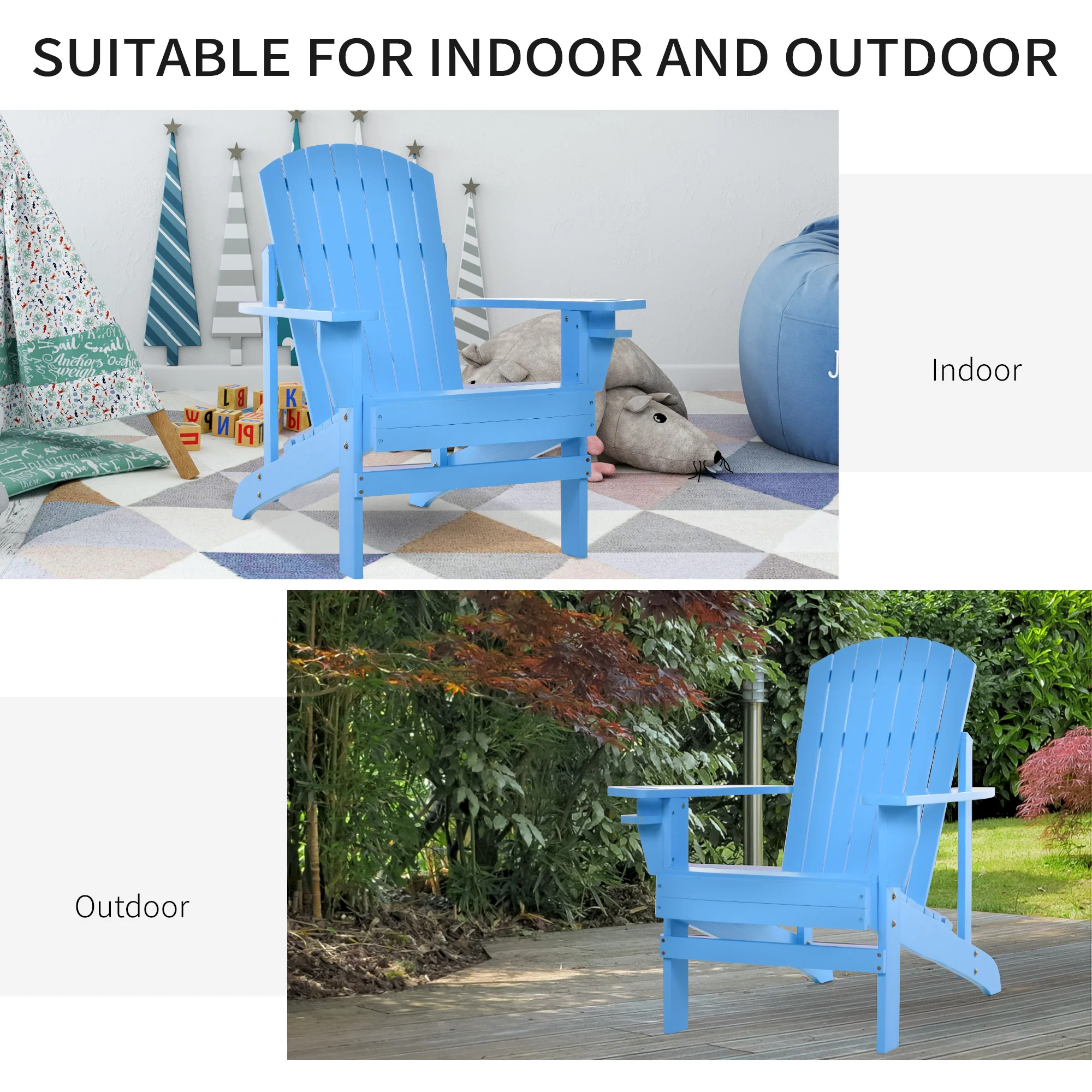 Classic Adirondack Muskoka Chairs, Garden Deck Chair with Cup Holder for Patio, Blue - Image 9