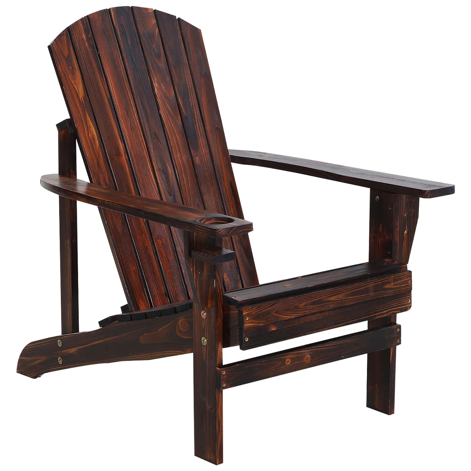 Classic Adirondack Muskoka Chairs, Garden Deck Chair with Cup Holder for Patio, Brown - Image 12