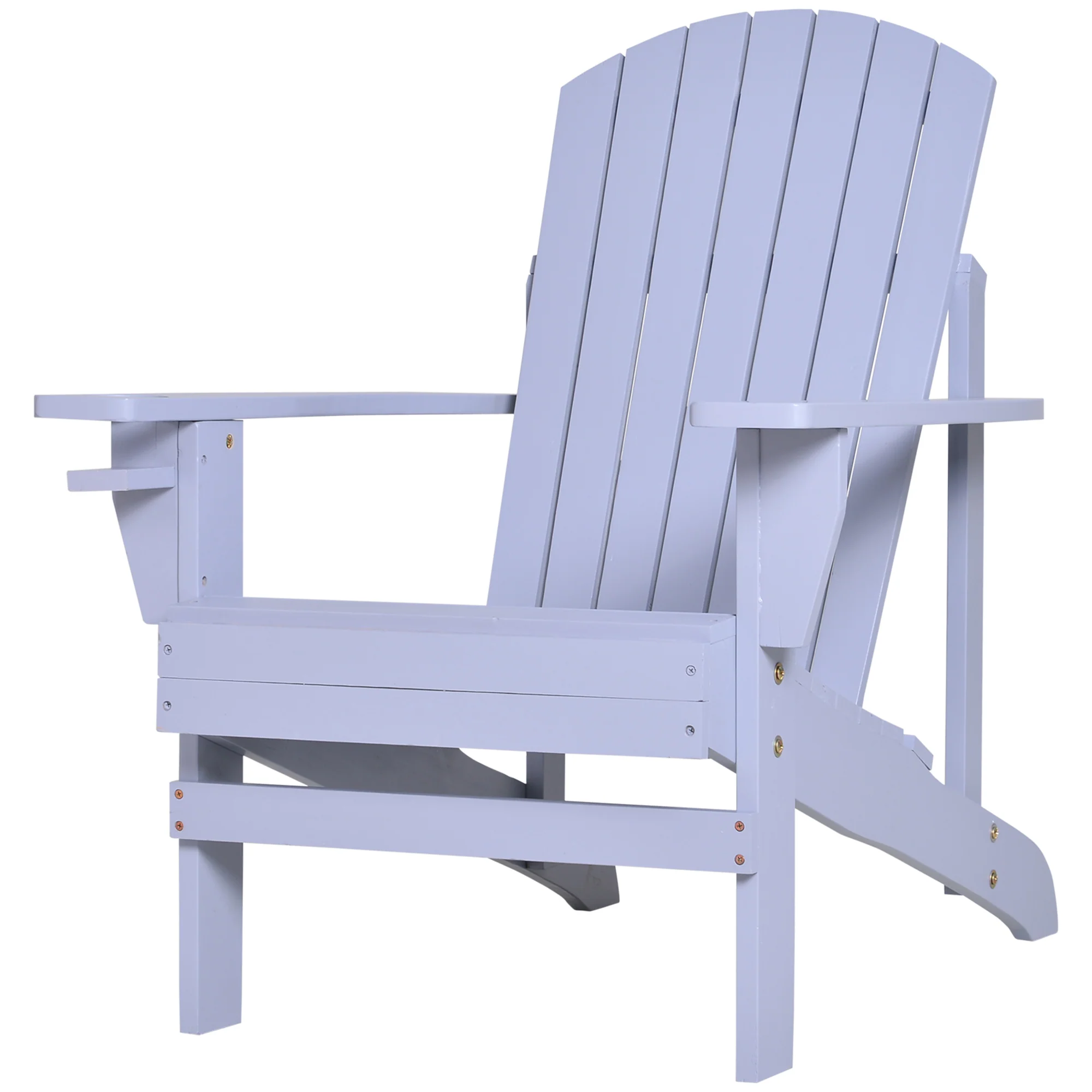 Classic Adirondack Muskoka Chairs, Garden Deck Chair with Cup Holder for Patio, Grey - Image 2