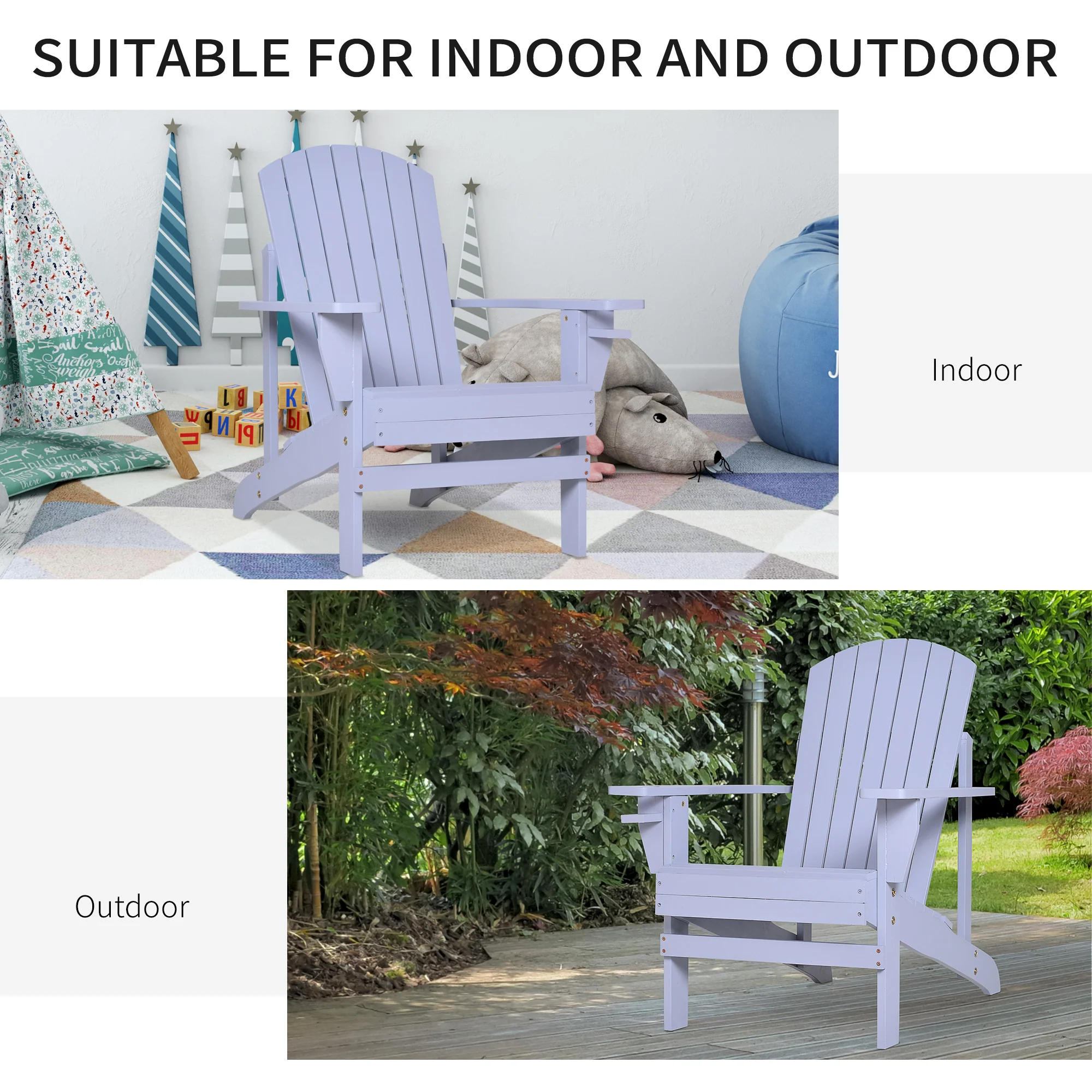 Classic Adirondack Muskoka Chairs, Garden Deck Chair with Cup Holder for Patio, Grey - Image 9