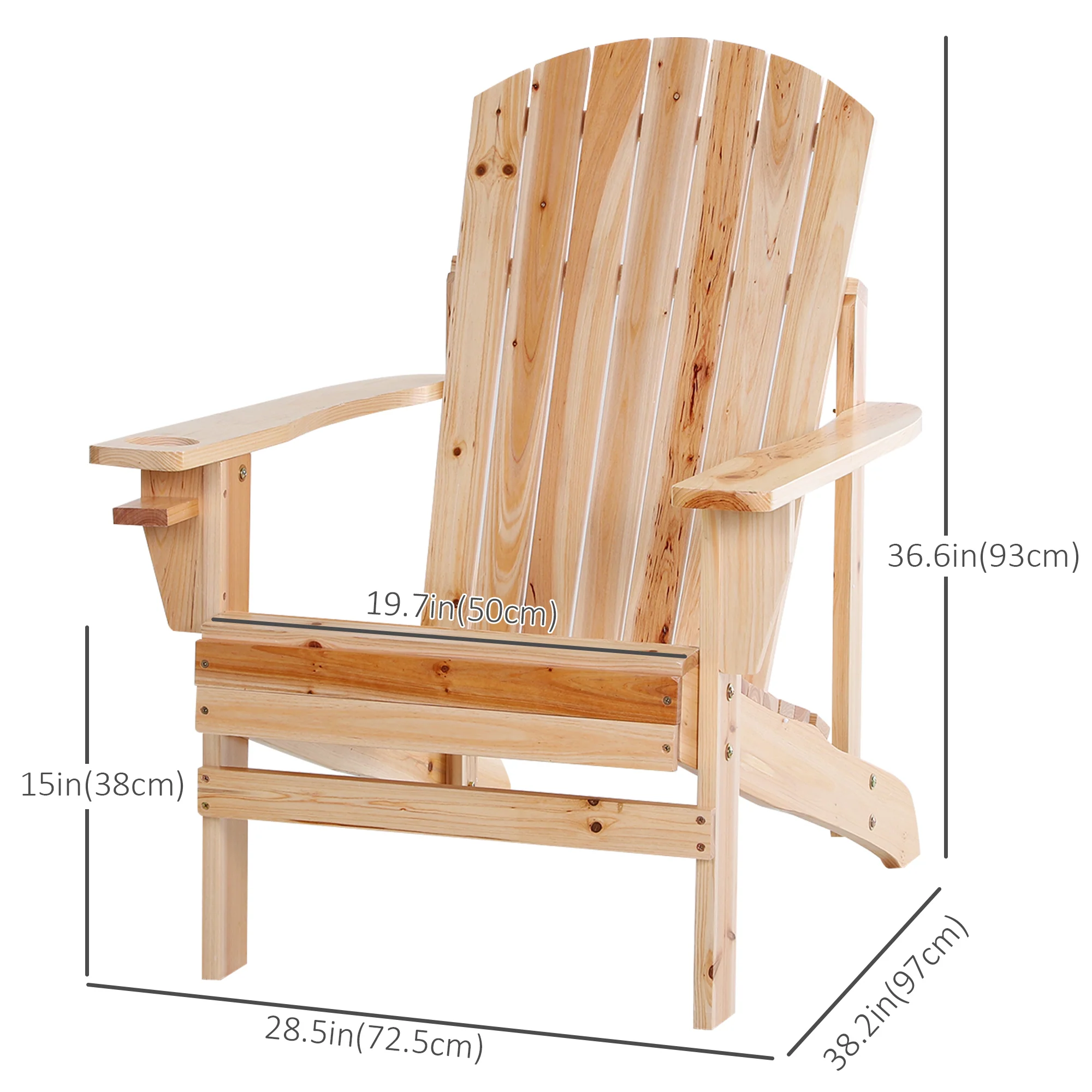 Classic Adirondack Muskoka Chairs, Garden Deck Chair with Cup Holder for Patio, Natural - Image 5