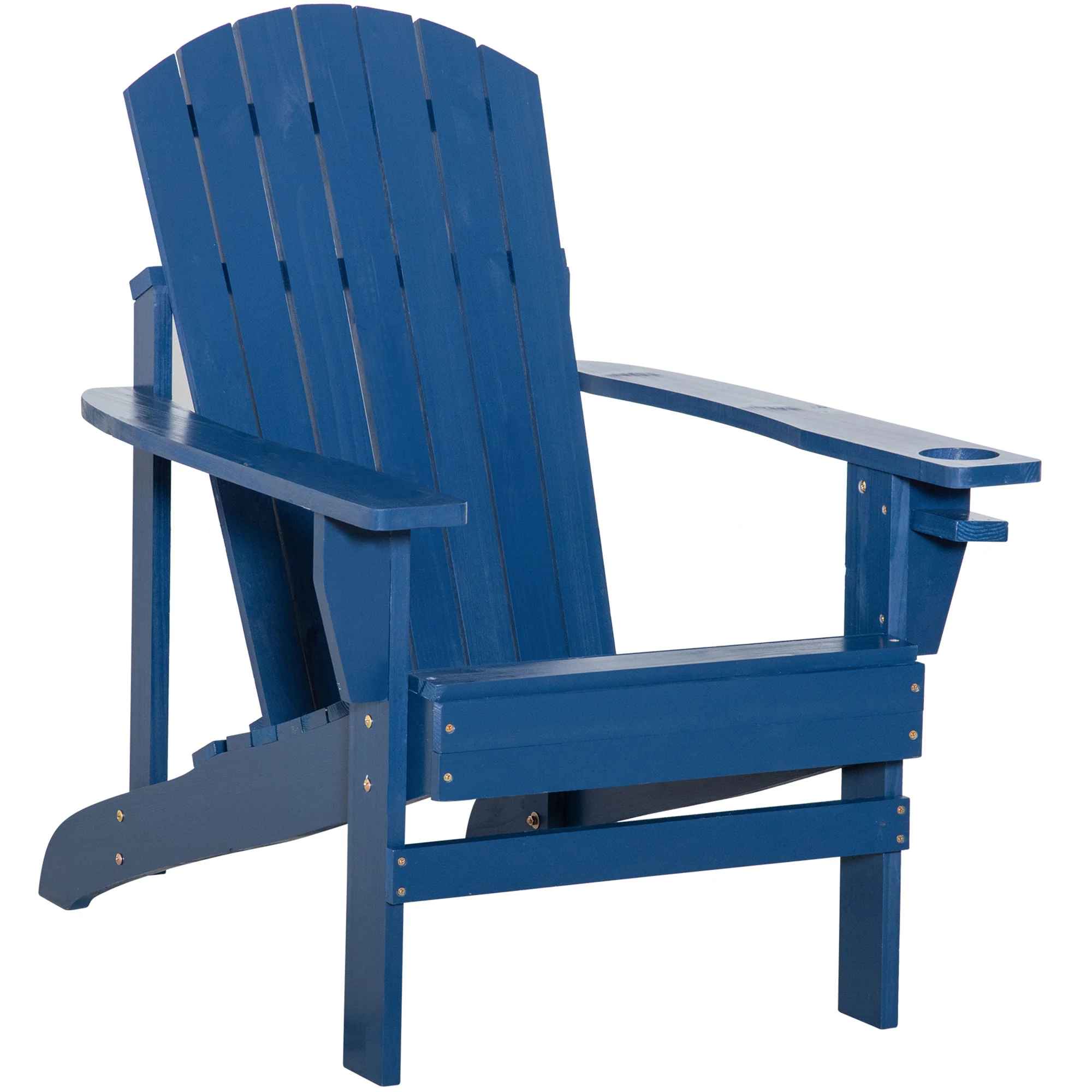 Classic Adirondack Muskoka Chairs, Garden Deck Chair with Cup Holder for Patio, Navy Blue