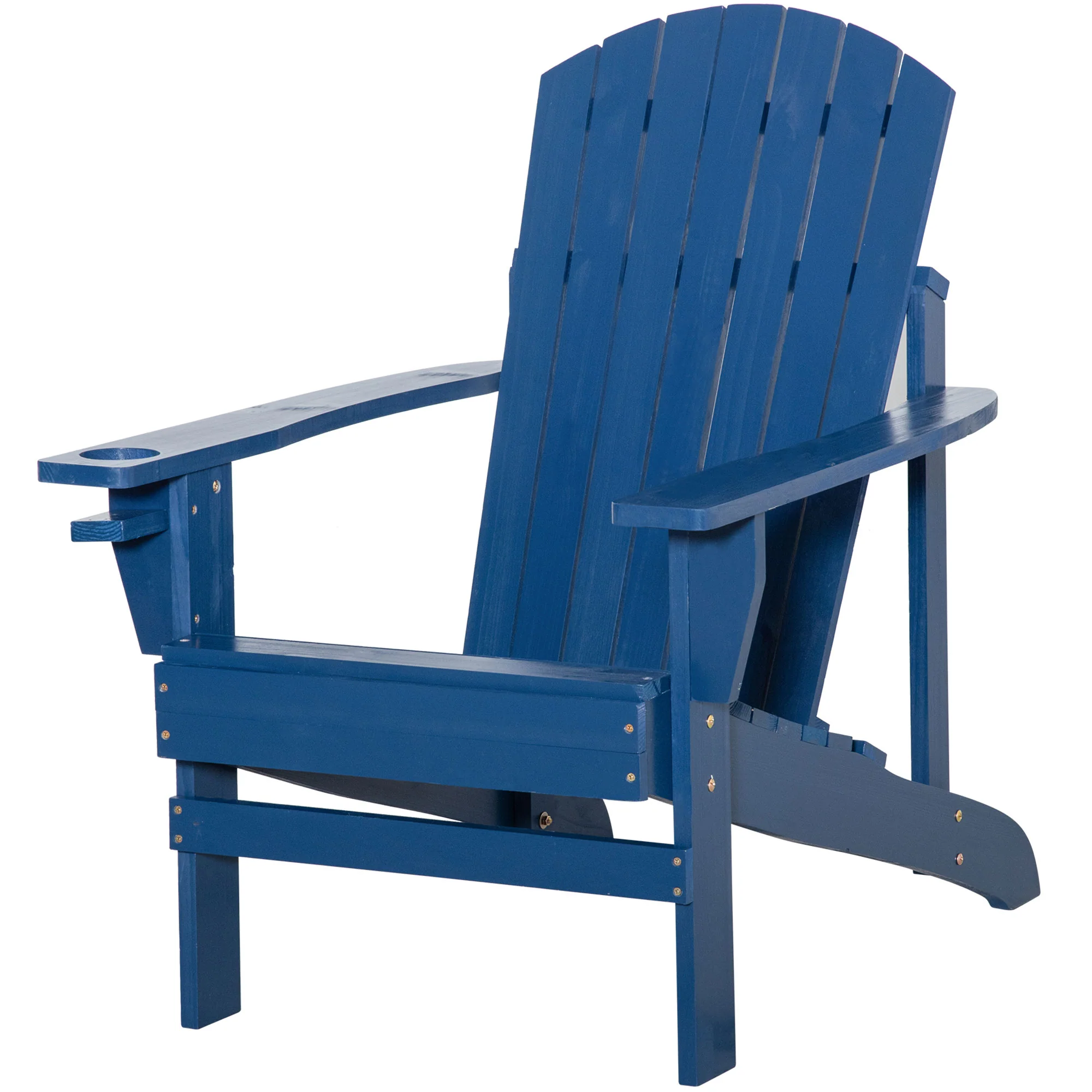 Classic Adirondack Muskoka Chairs, Garden Deck Chair with Cup Holder for Patio, Navy Blue - Image 2