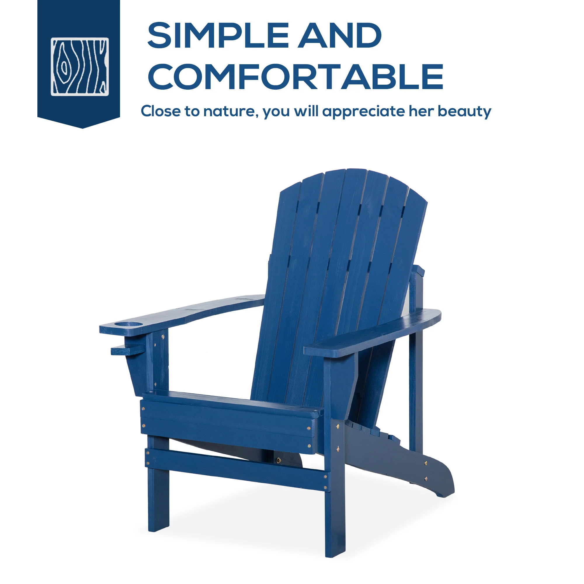 Classic Adirondack Muskoka Chairs, Garden Deck Chair with Cup Holder for Patio, Navy Blue - Image 6